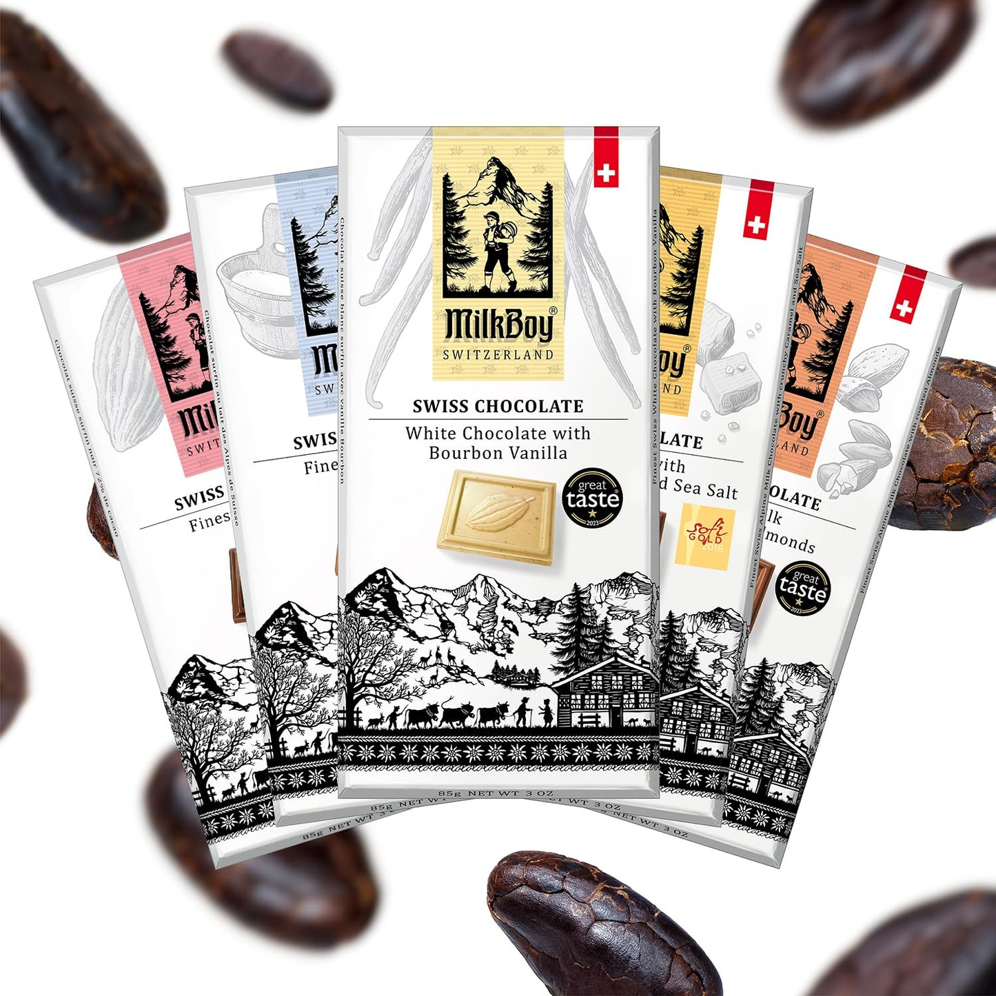Milkboy Swiss Chocolates Gourmet Chocolate Variety Pack - Dark & White Handmade Bars - Kosher - GMO Free - 5 Count