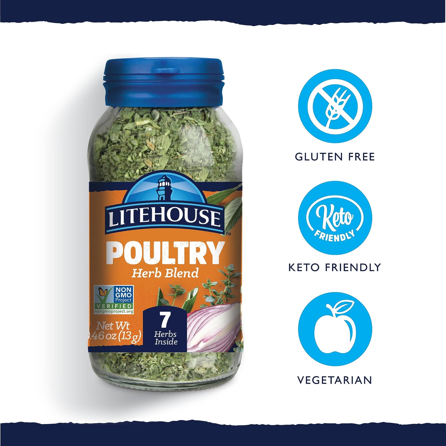 Litehouse Freeze Dried Poultry Herb Blend - Fresh Poultry Herb, Gluten Free, Keto Friendly, No Refrigeration, Organic Spice - 0.
