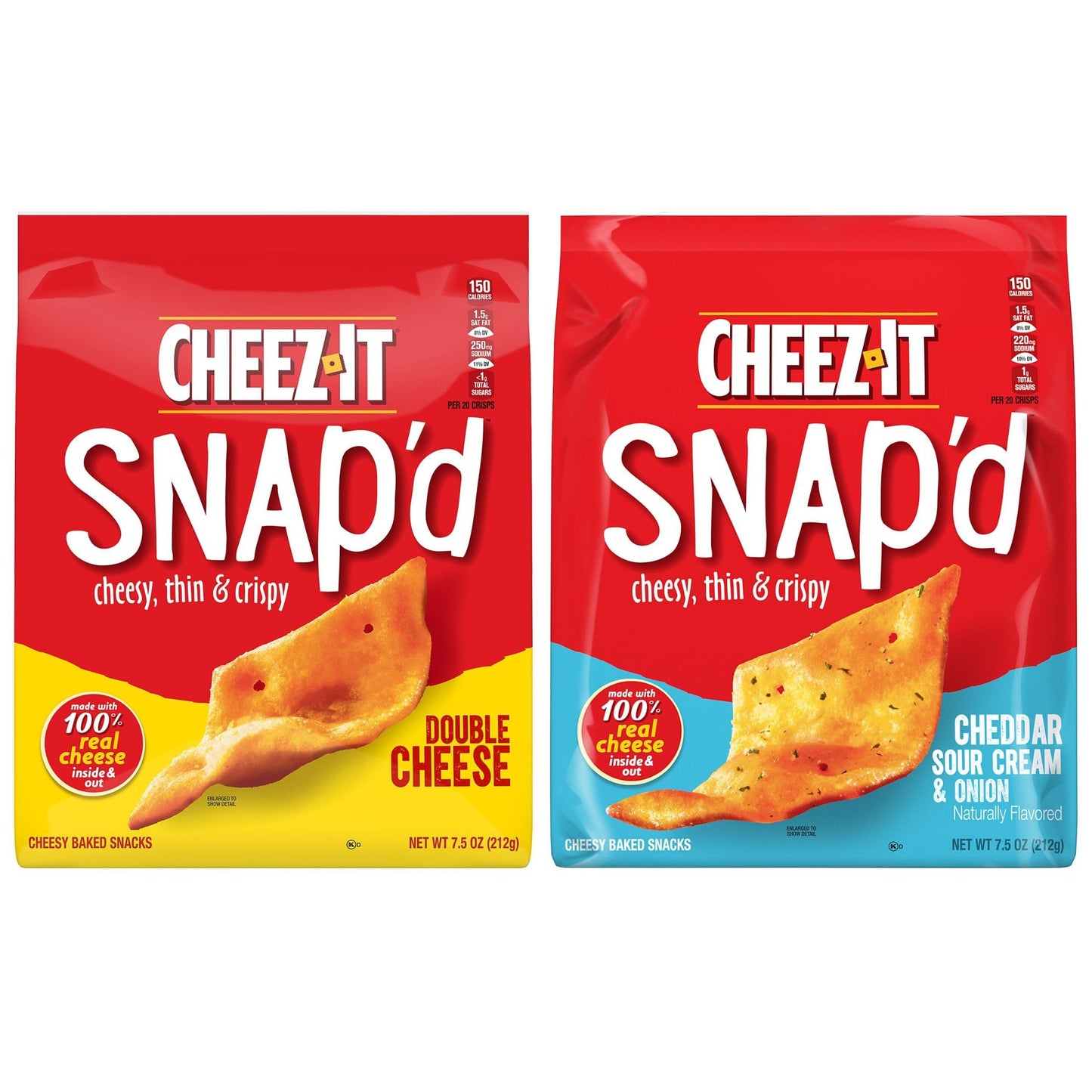 Cheez-It Snap d, Cheese Crackers Chips, Thin Crisps, Lunch Snacks, Variety Pack, 22.5oz Box (3 Bags)