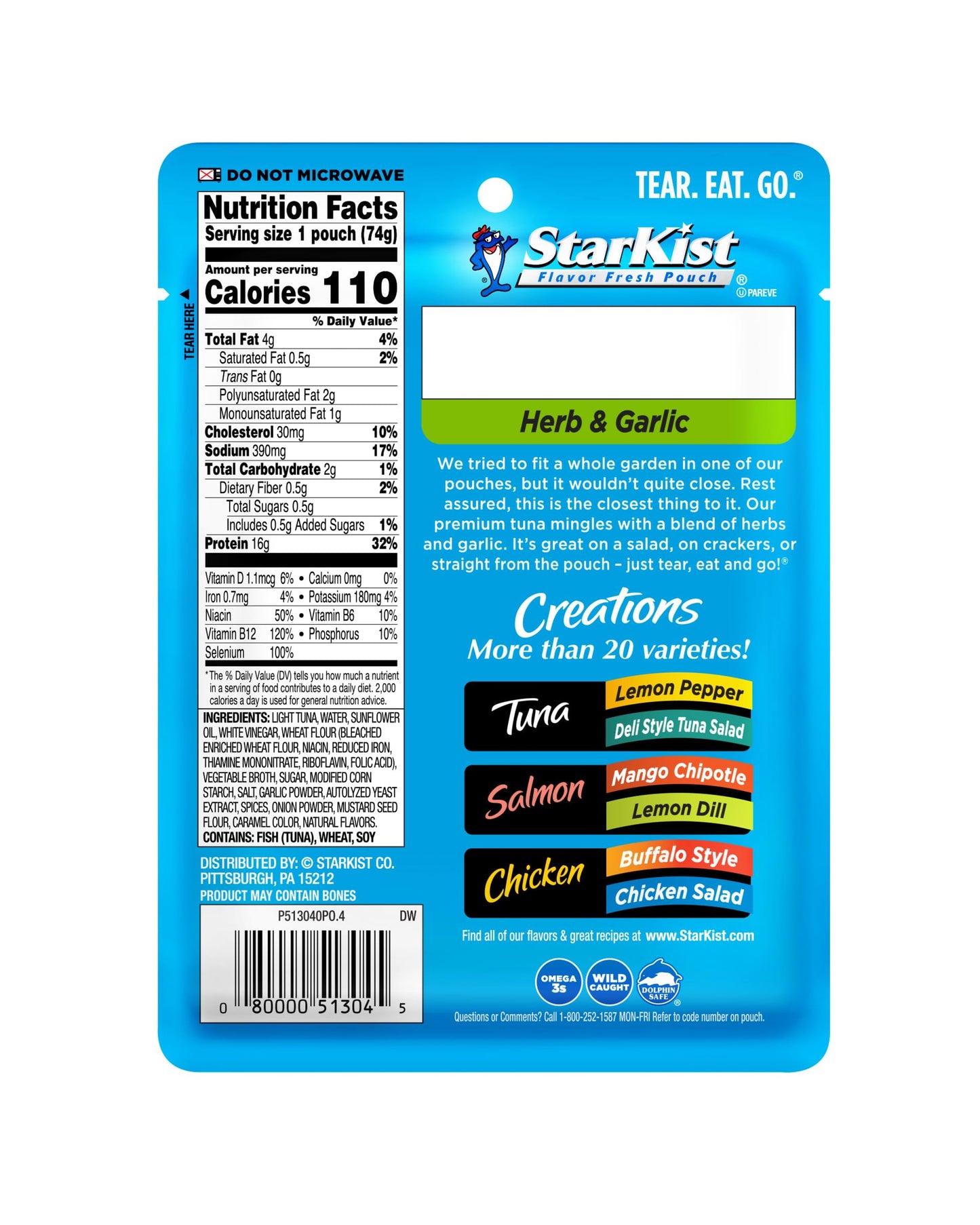 Starkist Tuna Creations, Herb And Garlic, 2.6 Oz Pouch (Pack Of 24) (Packaging May Vary)