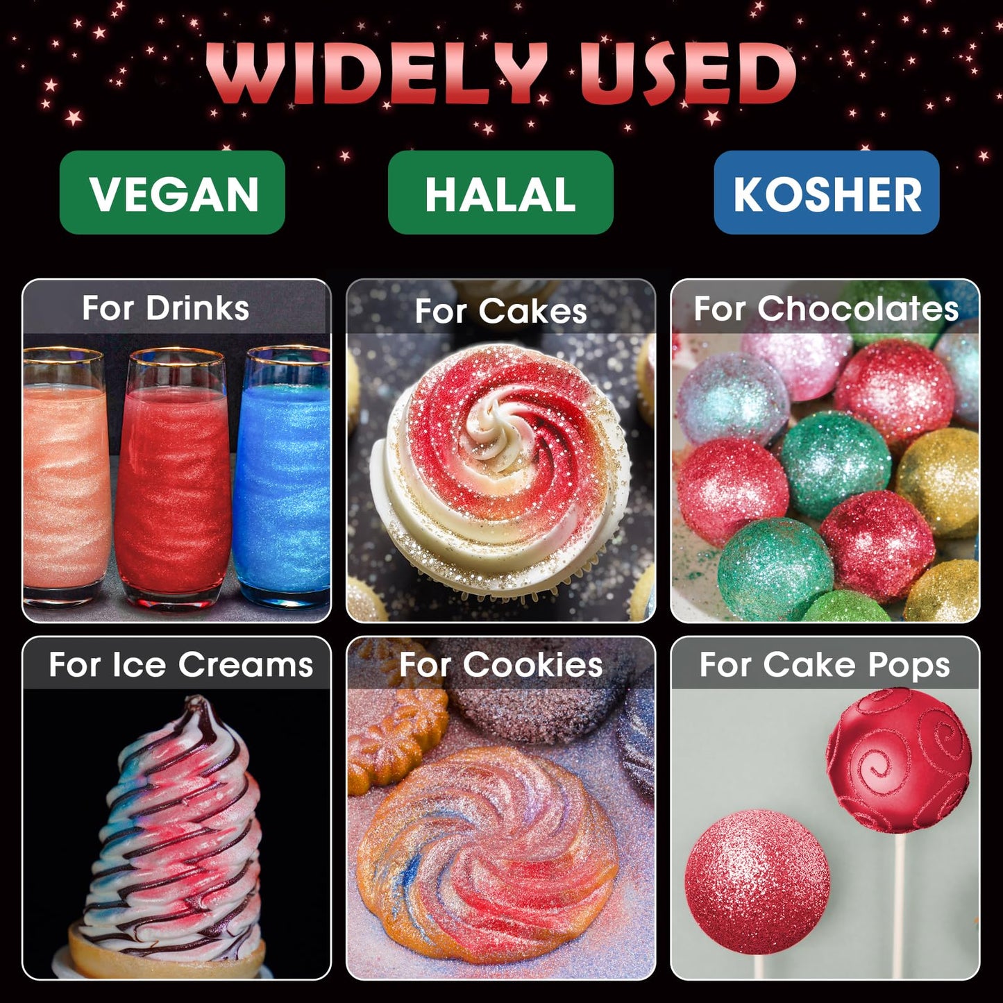 NiHome Glimmer Powder - Edible Metallic Food Decorating Dust, 5g/0.18oz, Red, Vegan, Perfect for Cakes, Desserts, and Beverages