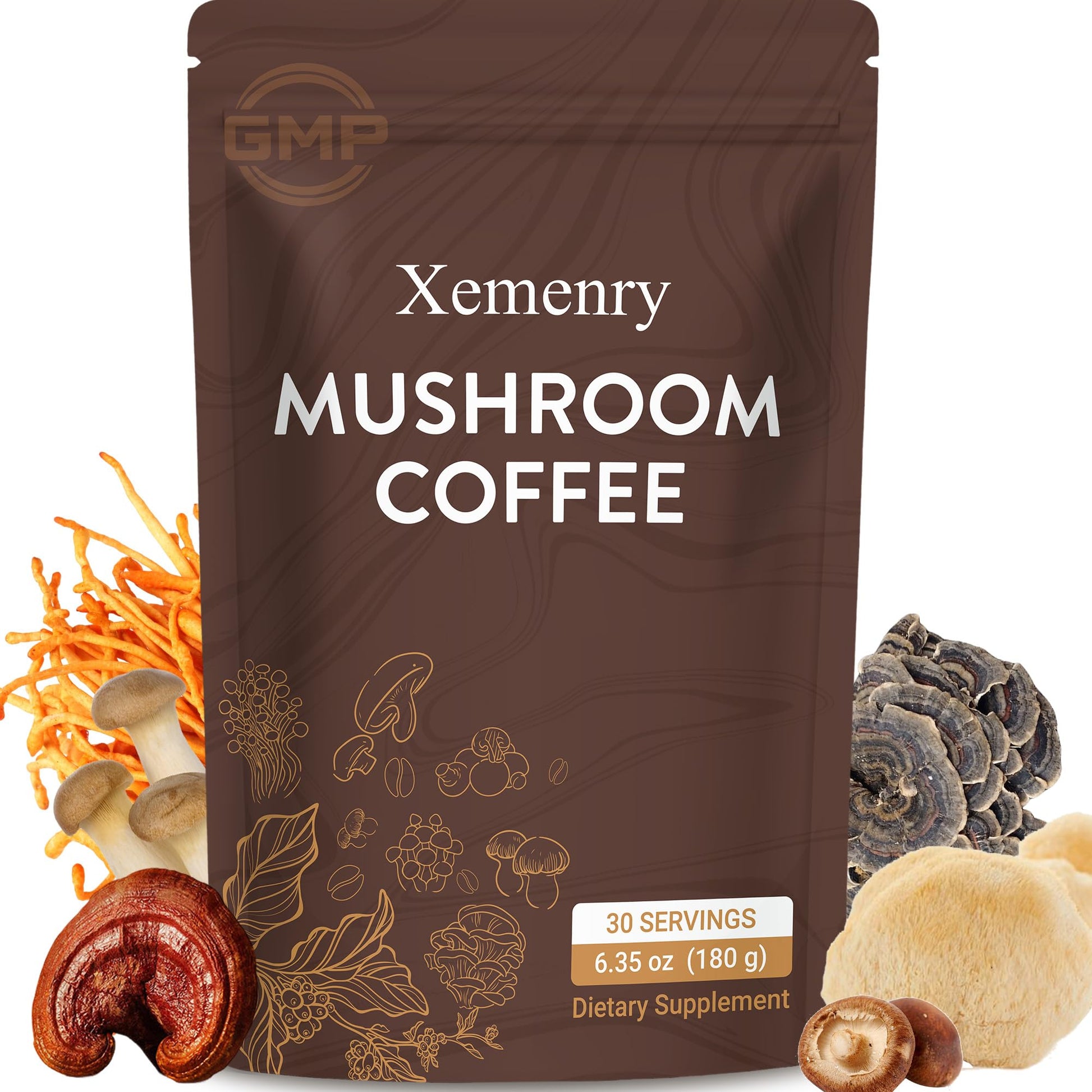 Instant Mushroom Coffee Mix With Lion S Mane  Cordyceps & Turkey Tail | 6-Superfood Blend | Keto & Paleo Friendly | 6.35Oz Pouch (30 Servings)