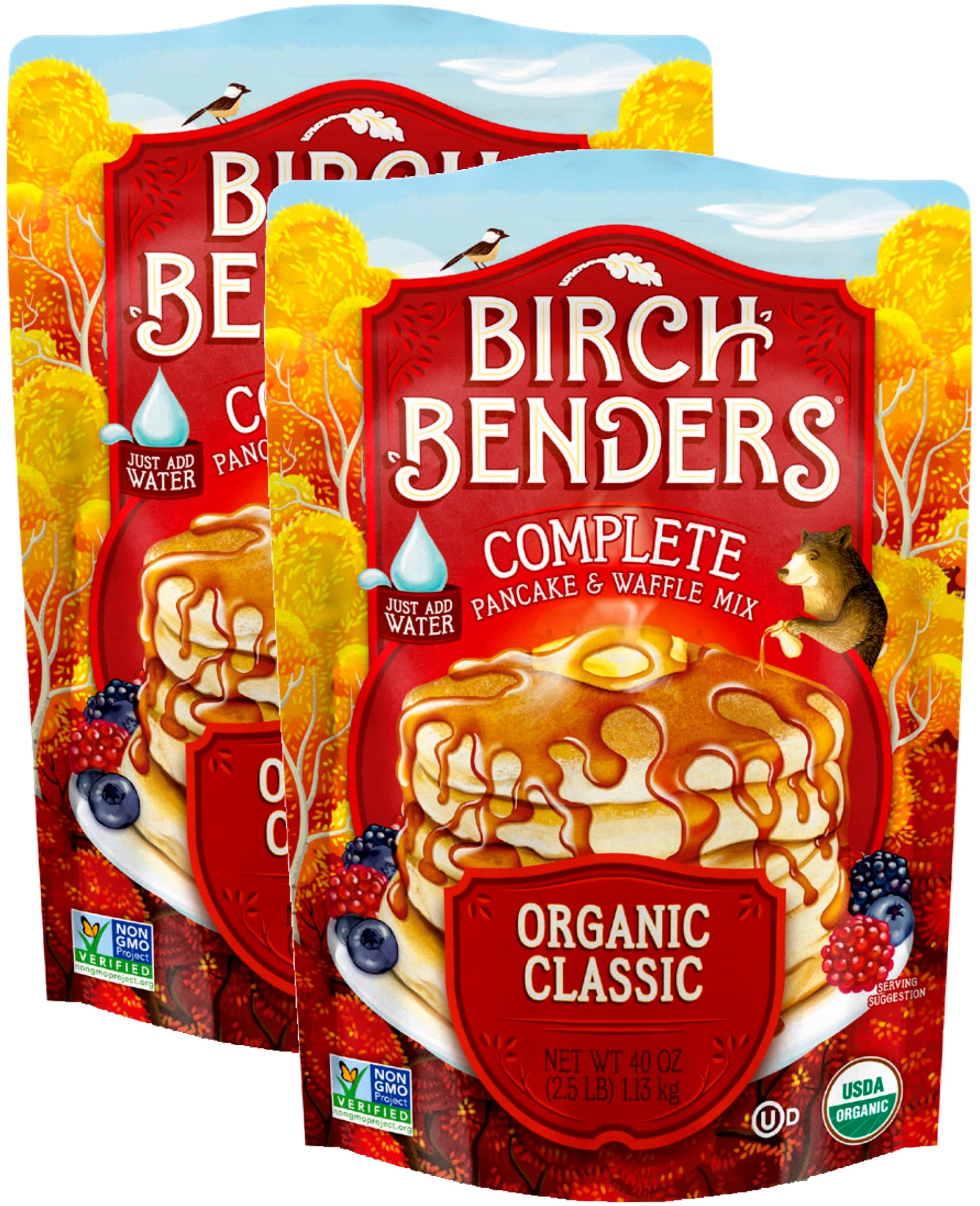 Birch Benders Organic Pancake and Waffle Mix, Classic Recipe, Whole Grain, Non-GMO, Just Add Water, 80 Ounce Family Pack (40oz 2