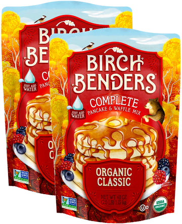 Birch Benders Organic Pancake and Waffle Mix, Classic Recipe, Whole Grain, Non-GMO, Just Add Water, 80 Ounce Family Pack (40oz 2