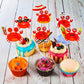 Outus Crab Cake Topper Set, 43 Pieces, Red Ocean Beach Animals Birthday Party Decorations, Model Outus-18393