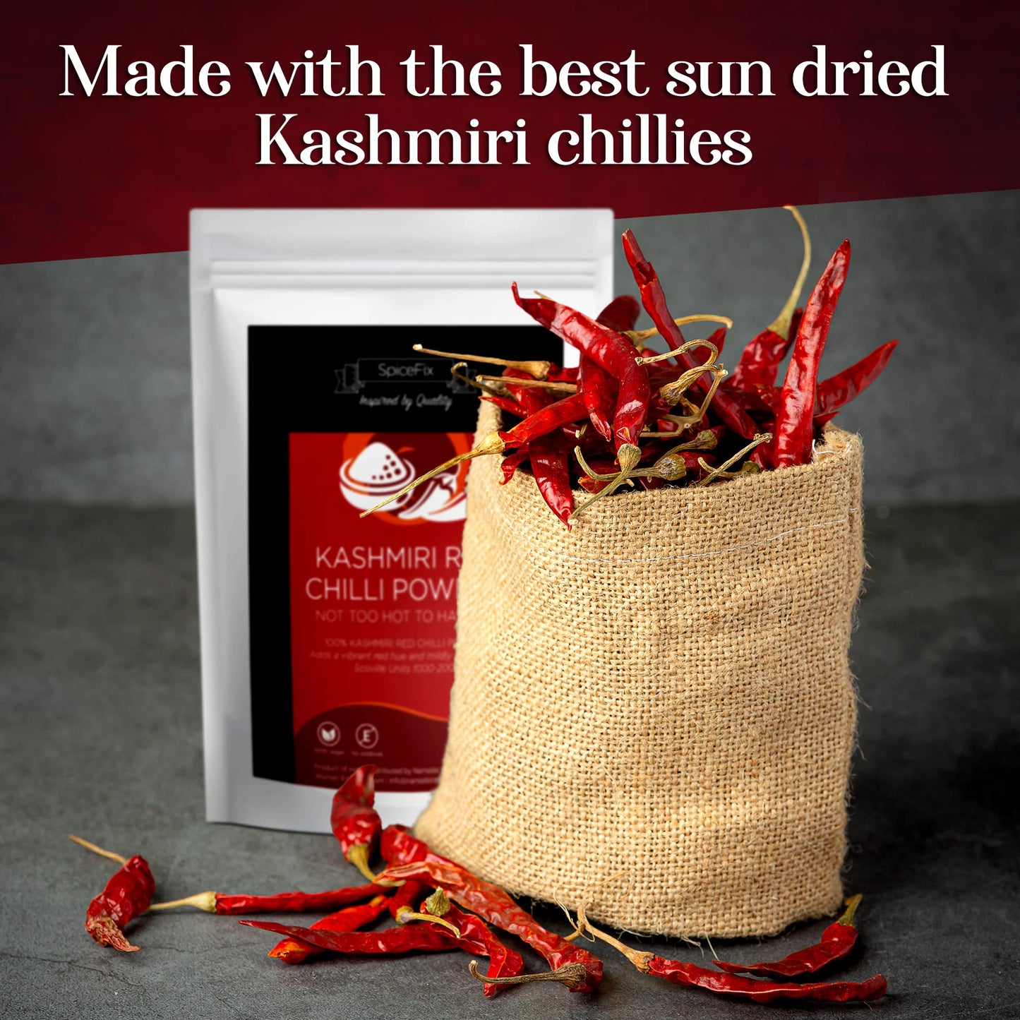 SpiceFix Kashmiri Red Chilli Powder - Mild to Medium Heat, Vegan, 7 Ounces, Deep Red, Resealable Bag