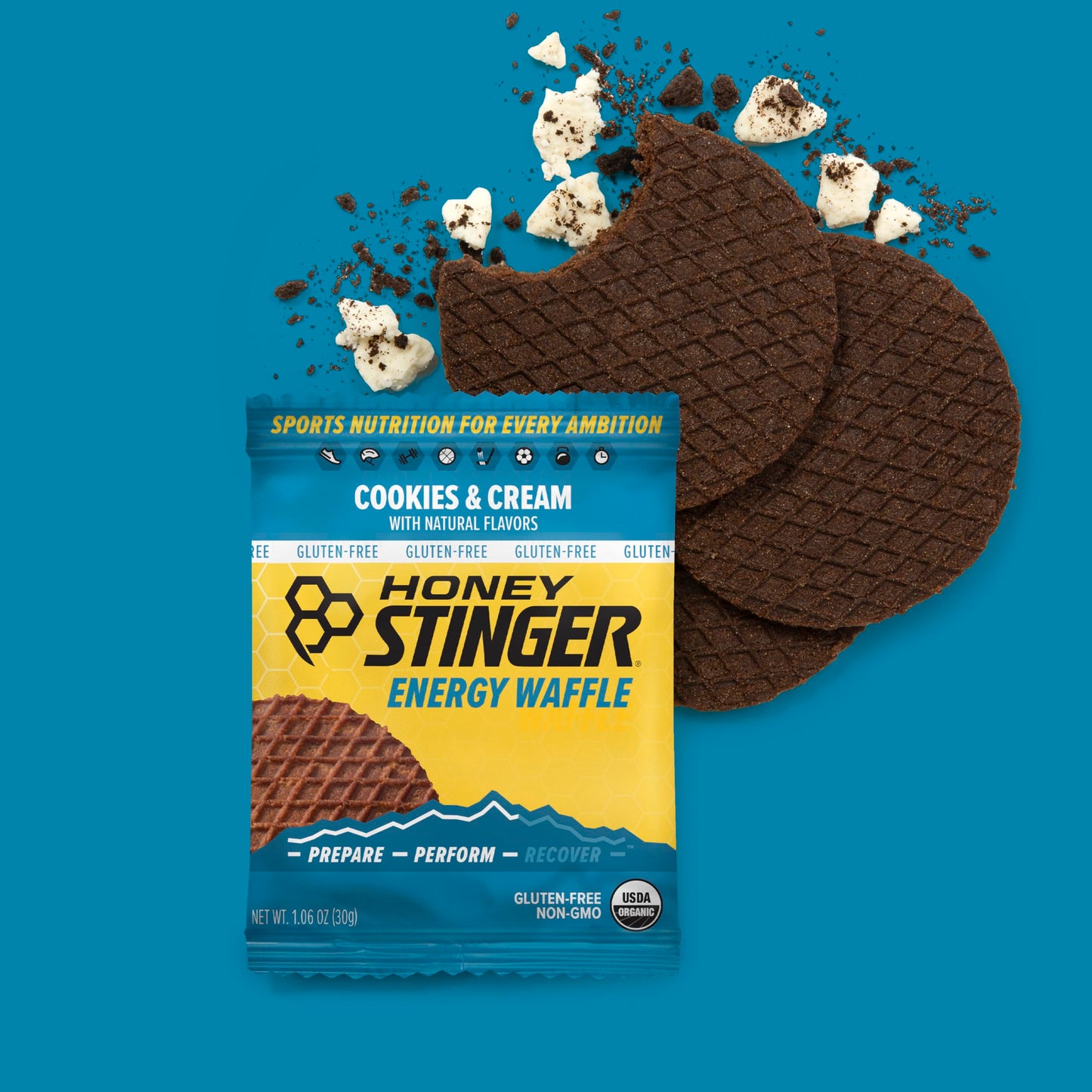 Honey Stinger Organic Energy Waffle Variety Pack, 18 Count, Gluten Free, 12 Salted Caramel & 6 Cookies & Cream Waffles