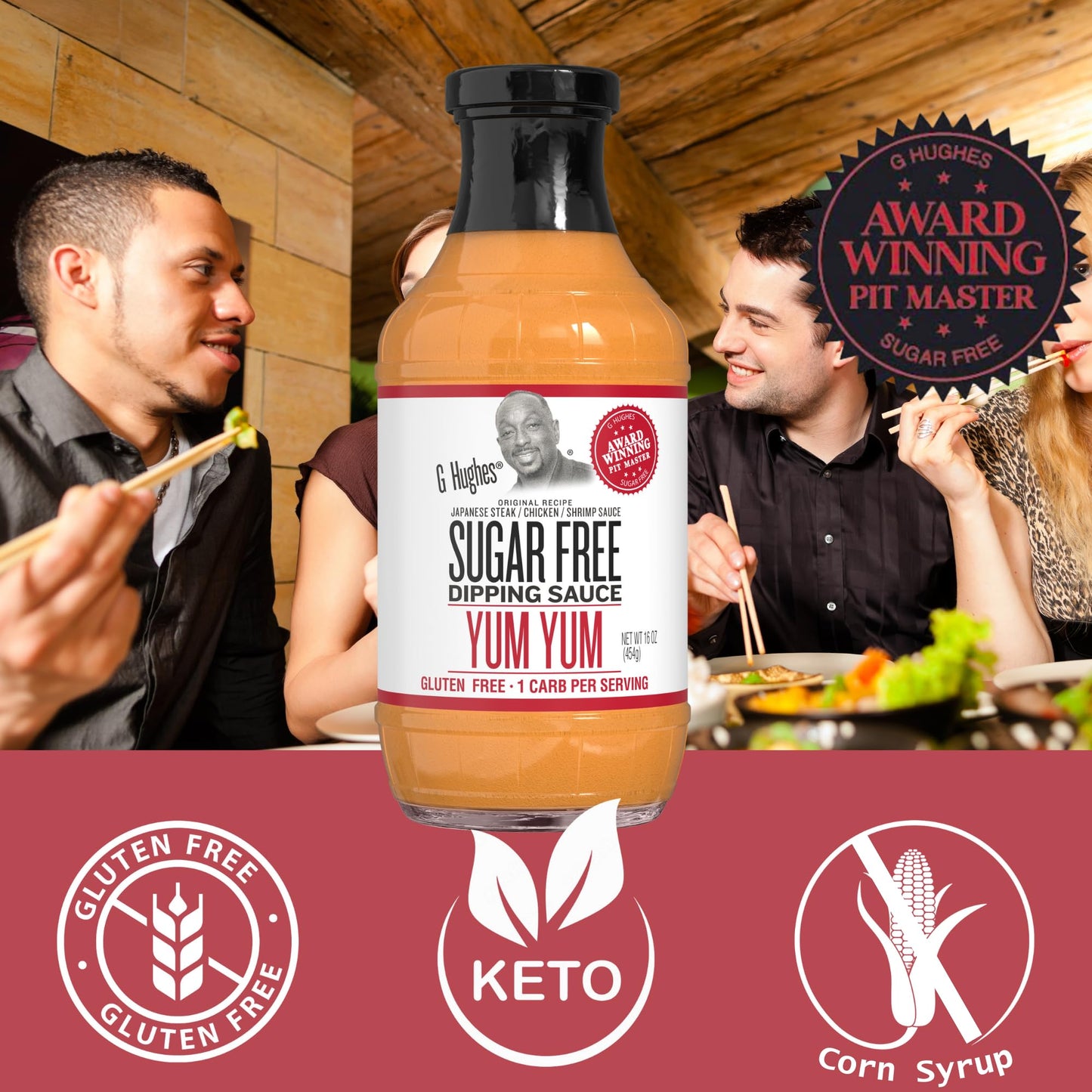 G Hughes Sugar Free Yum Yum Sauce - Gluten Free Yum Yum Sauce, Keto Dipping Sauce, Sugar Free Dipping Sauces, Low Carb Yum Yum Sauce Original, Sugar Free Dressings And Sauces - 16 Oz (3-Pack)