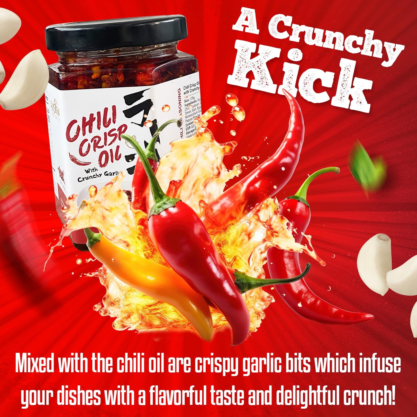 Fusion Select 175g Chili Crisp Oil - Crunchy Garlic Chili Oil, Umami Seasoning with Hot Peppers for Korean Ramen, Spicy Noodles,