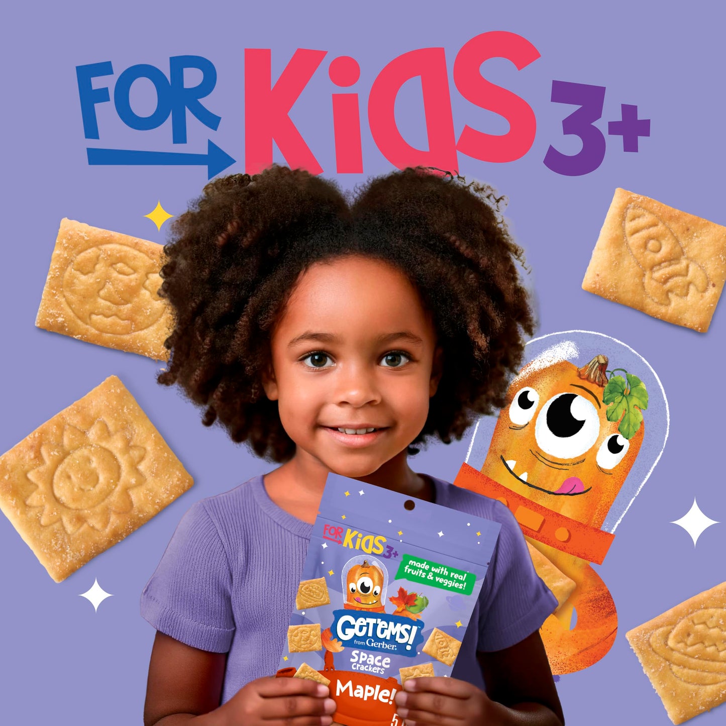 Get'Ems! From Gerber, Snacks For Kids, Maple Space Crackers Snacks For Kids, Made With Real Veggies & Fruits, Iron & Vitamin E -