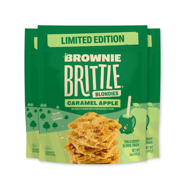 Brownie Brittle - Caramel Apple Blondie Thin and Crispy Sweet Snacks (Pack of 3, 5 oz), Rich Gourmet Brownie Bites Dessert