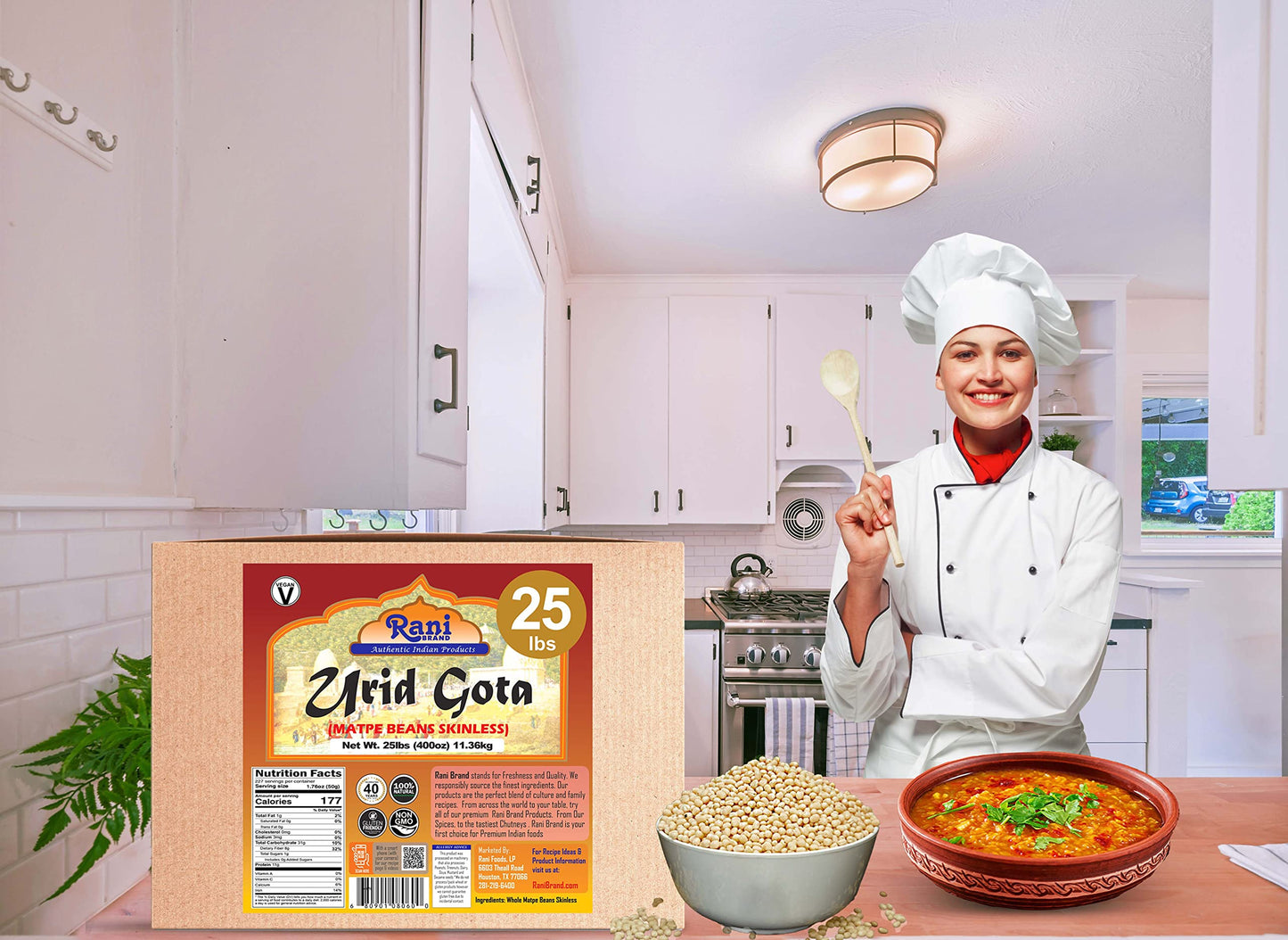 Rani Urid/Urad Gota White (Matpe Beans Skinless) Indian Lentils 400Oz (25Lbs) 11.36Kg Bulk Box ~ All Natural | Gluten Friendly |