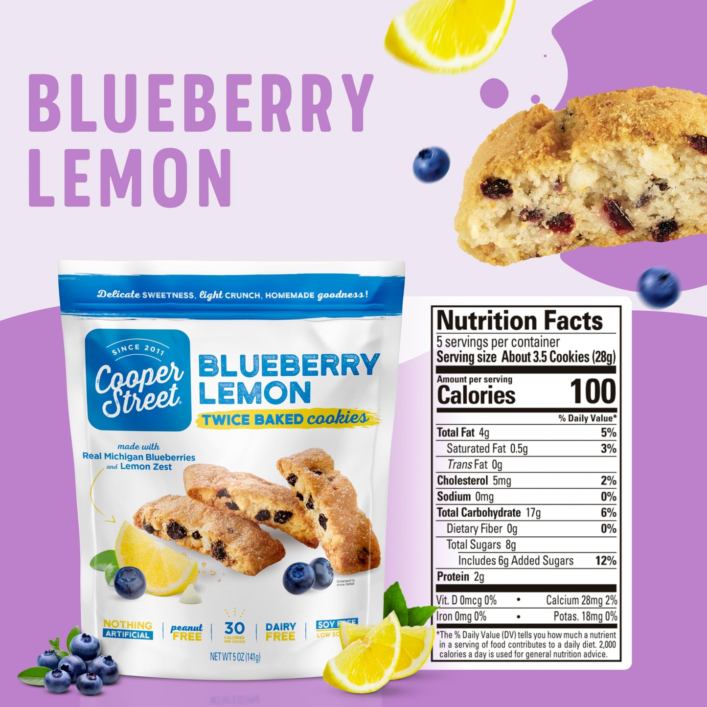Cooper Street Cookies Twice Baked Italian Biscotti Cookies - Lemon Blueberry, Orange Cranberry and Cherry White Chunk | Crispy,