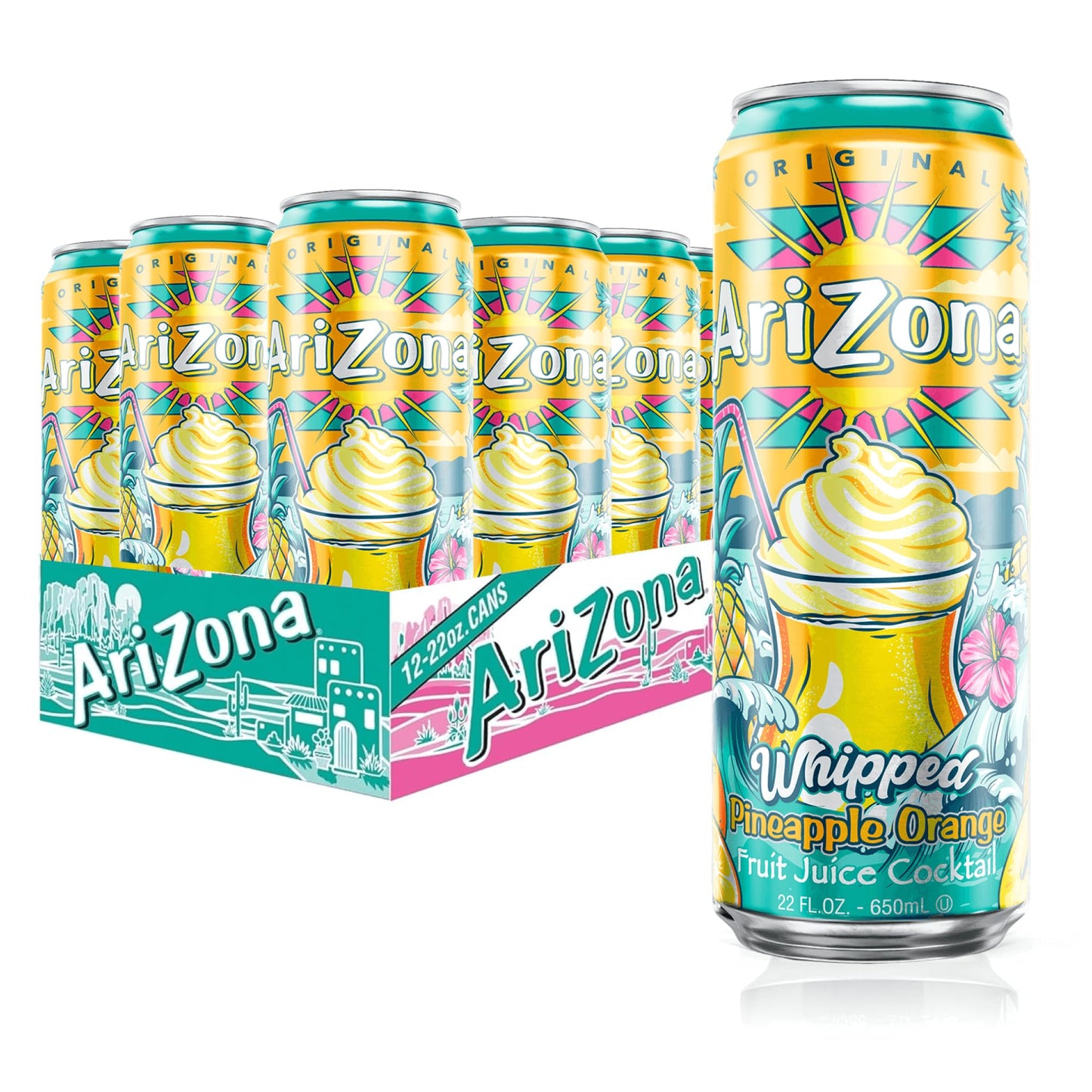Arizona Whipped Pineapple Orange  Fruit Juice Drink - Big Can  22 Fl Oz (Pack Of 12)