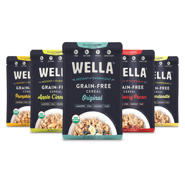 Wella Hot Cereal Oatmeal Alternative, Gluten-Free Breakfast, Grain-Free Paleo Organic Vegan, Protein, Fiber, Variety Pack (5 Cou