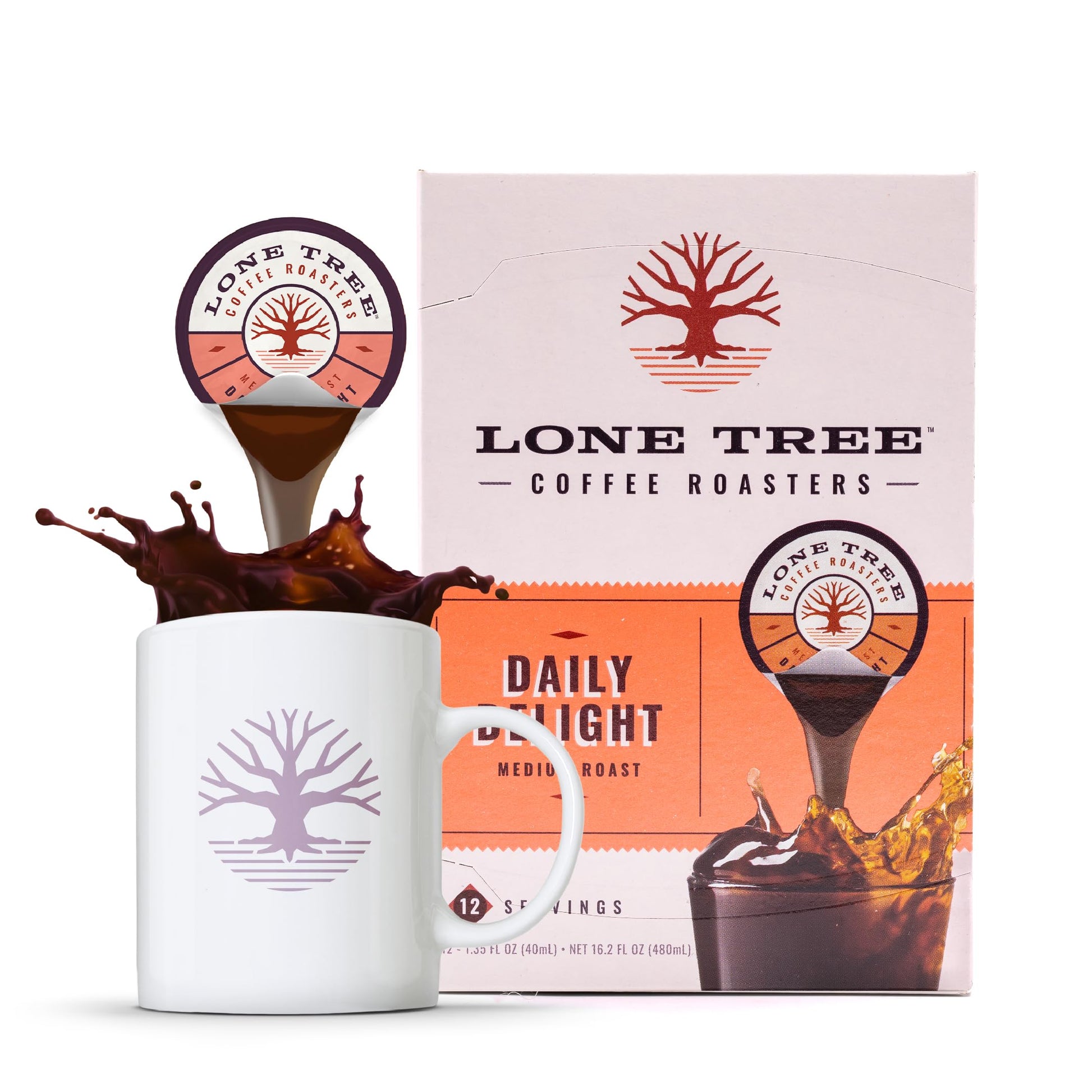 Lone Tree Single-Serve Coffee Pods - enhanced 100% Arabica Liquid Concentrate - Daily Delight Medium Roast - 12 Pods - Ready Hot or Iced