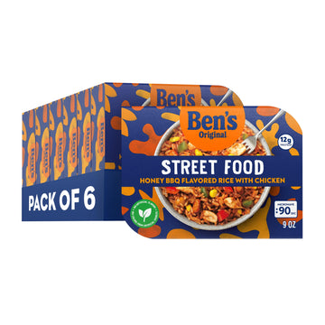 BENS ORIGINAL Street Food Honey BBQ Flavored Rice with Chicken  Prepared Entr?e  Microwavable Heat-&-Eat Bowl in 90 Seconds  9 oz (Pack of 6)