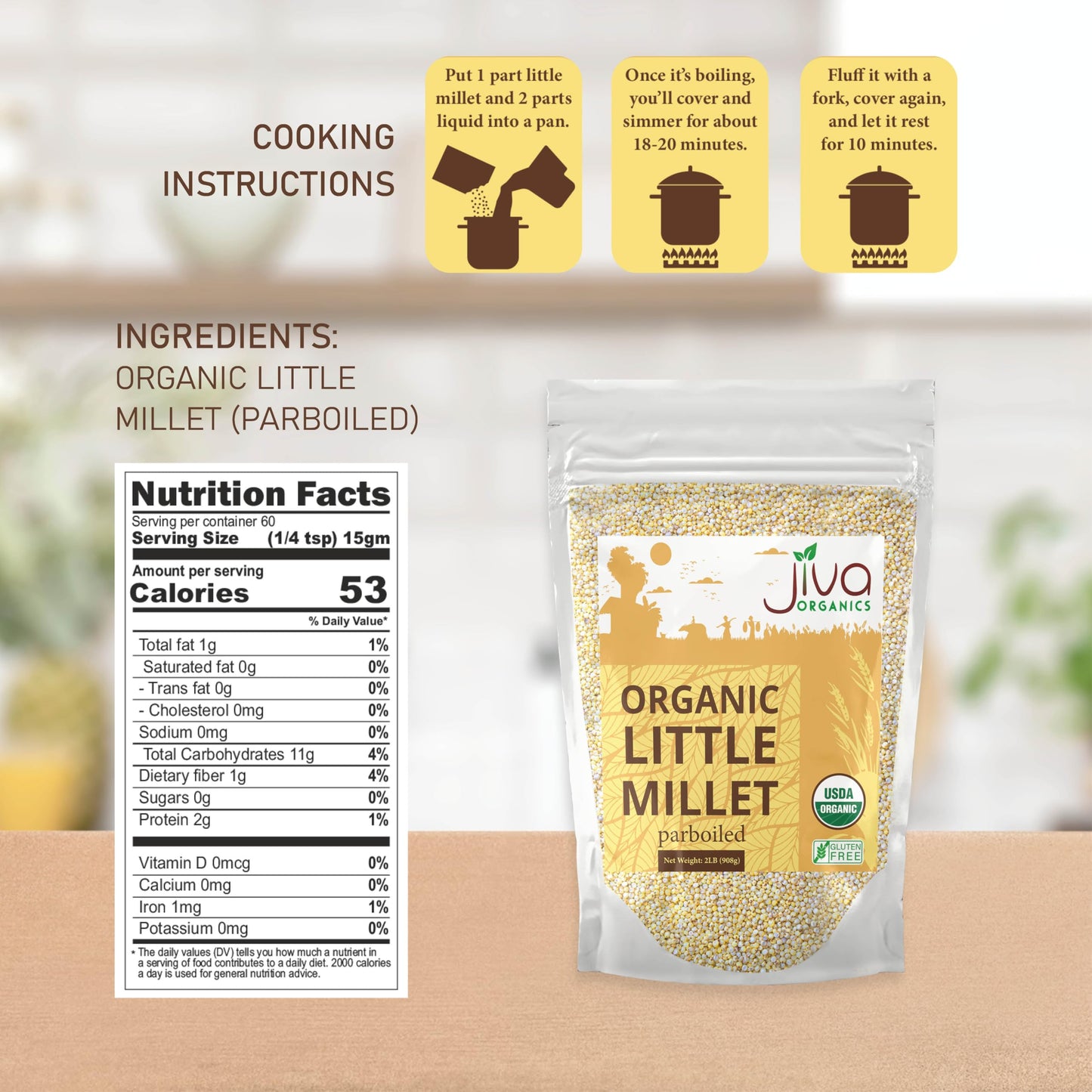 Jiva Organics Little Millet 2 Lb Bag | Whole Grain, Gluten-Free & Organic | Rich In Fiber & Essential Nutrients For Healthy Cook