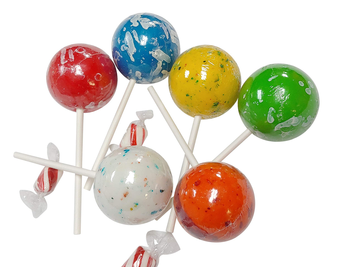 HUGE Jawbreakers On A Stick- Assorted Colors 2.25 Inch - 4 COUNT Rock Hard Candy Rainbow Candy