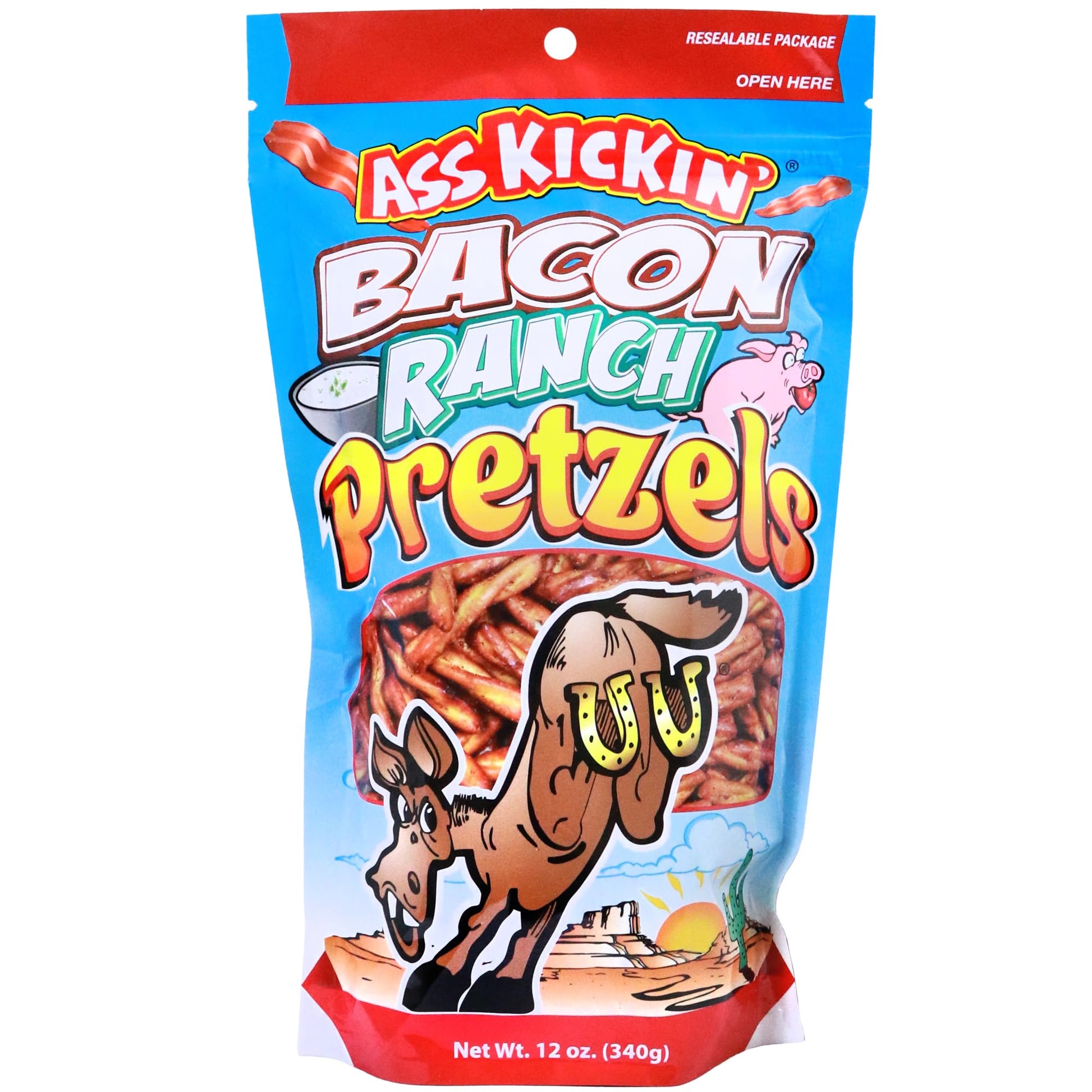 ASS KICKIN Pretzels 12 Ounce Size Flavor Pack Seasoned Pretzel Twists (12oz, Bacon)