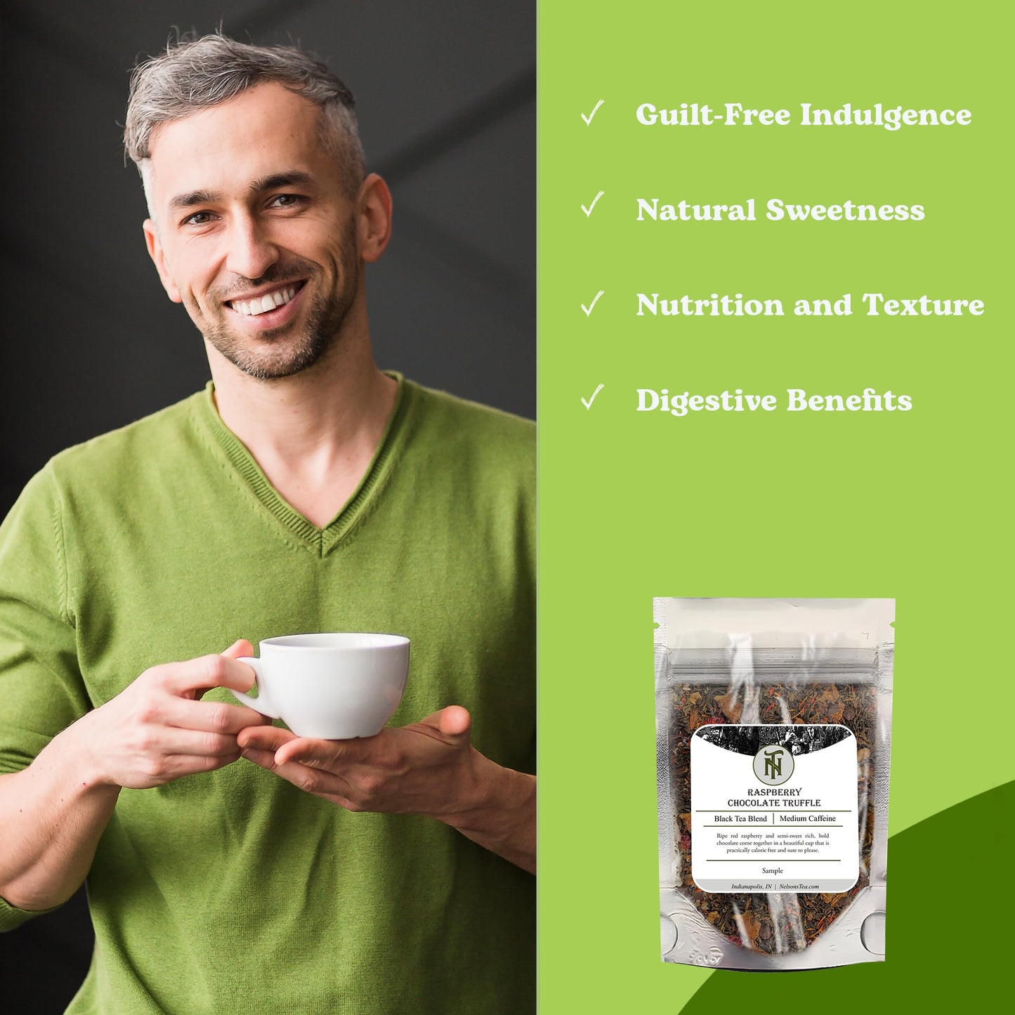Nelsons Tea Raspberry Chocolate Truffle Loose Leaf Black Tea, Sample 0.5 Oz, Infused with Natural Flavors
