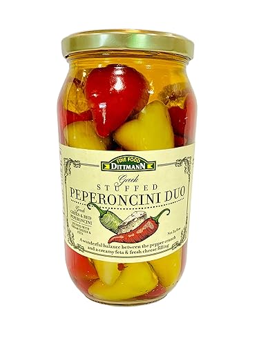 Greek Stuffed Peperoncini Duo - Greek Green And Red Peperoncini Stuffed With Cream Cheese And Feta 32.80Oz