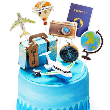 24 Pcs Travel Cake Topper Decorations Let The Adventure Begin Travel Theme Cupcake Toppers Mini Suitcase Airplane Cameras Miniat