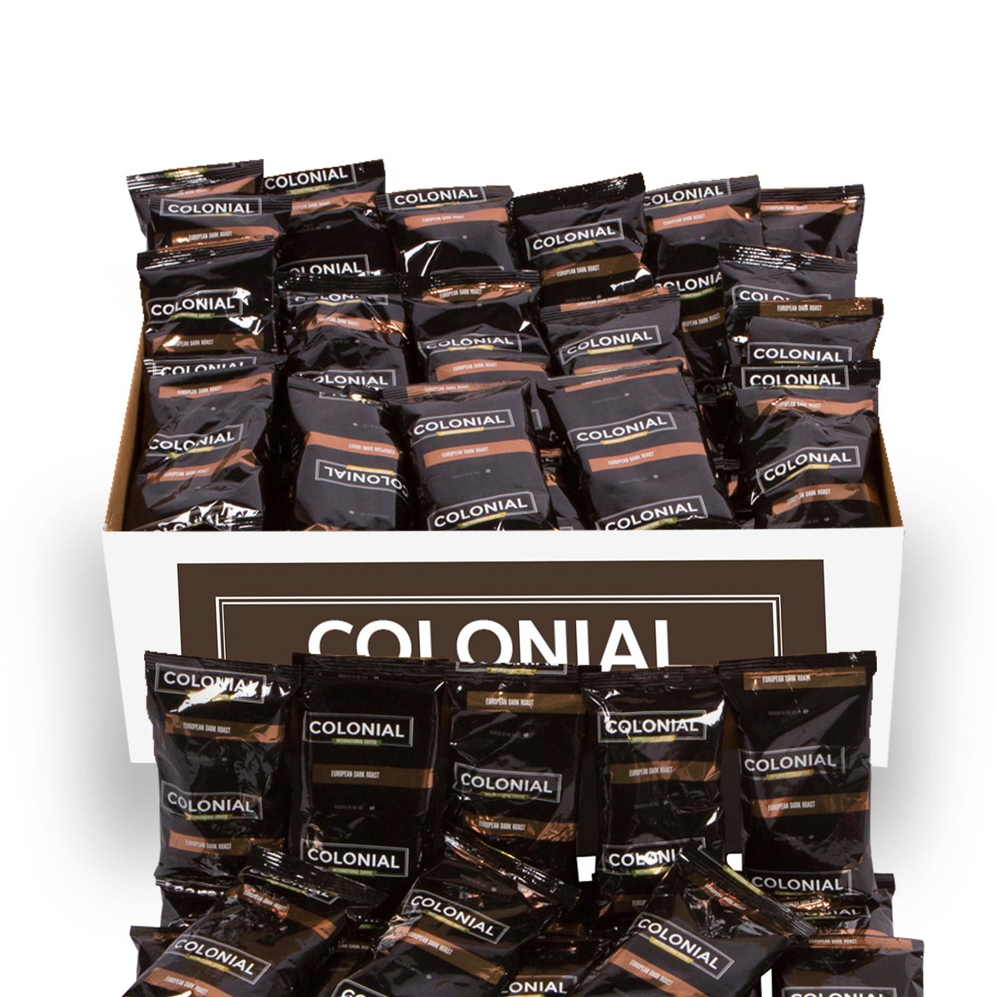 COLONIAL INTERNATIONAL COFFEE 100 Count Single Pot Coffee Packets - 100% Arabica Dark Roast - 2.5 Ounce (Pack of 100)