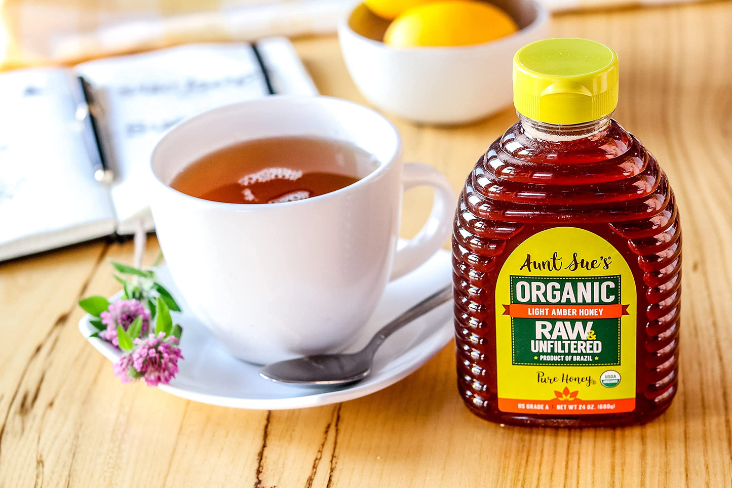 Aunt Sues Organic Raw & Unfiltered Honey, 24 Ounce (1.5 LB) from Brazil, Strained Pure Honey