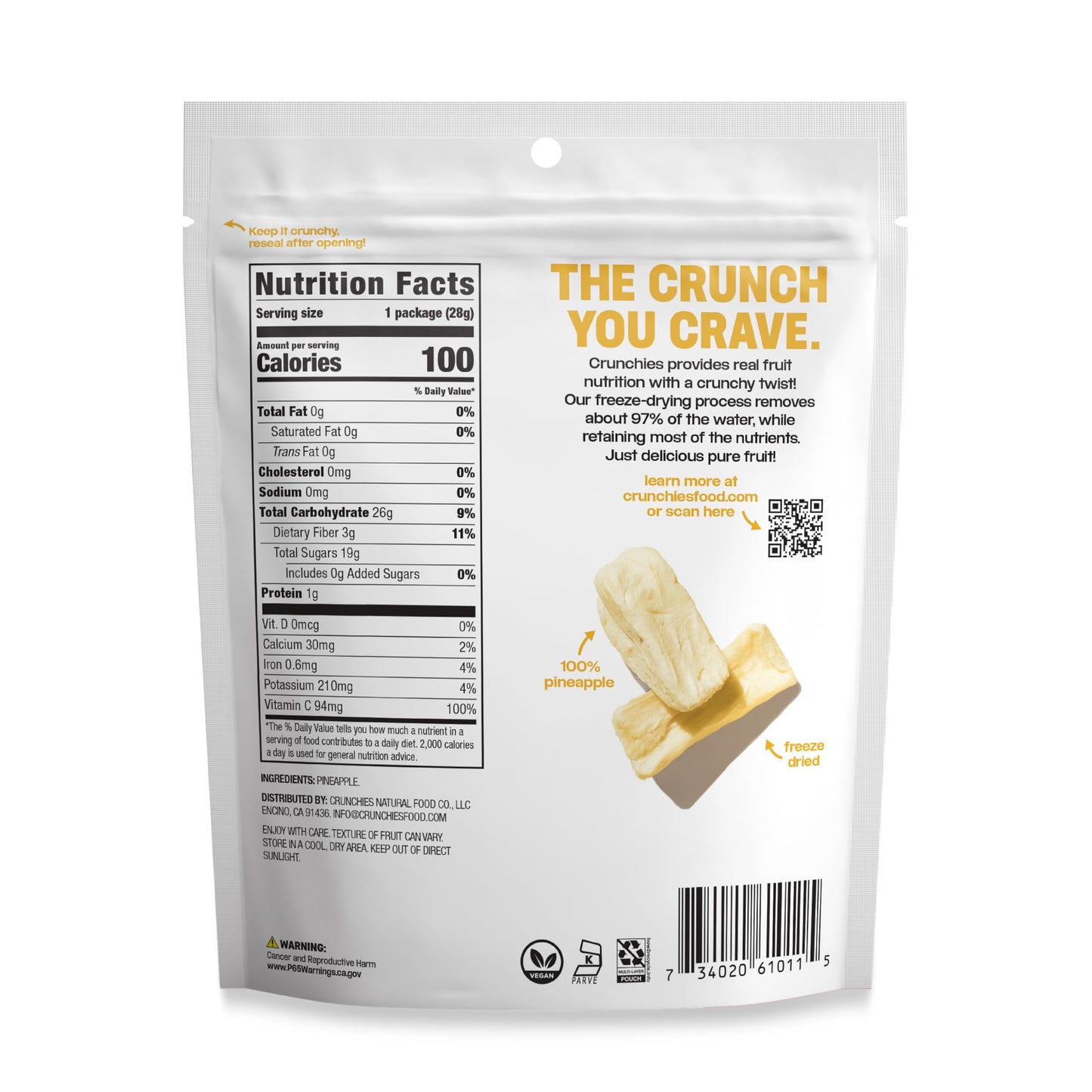 Crunchies Freeze-Dried Fruits Snack Packs, 100% All Natural, Non-GMO, Kosher, Pack of 6 (Pineapple)
