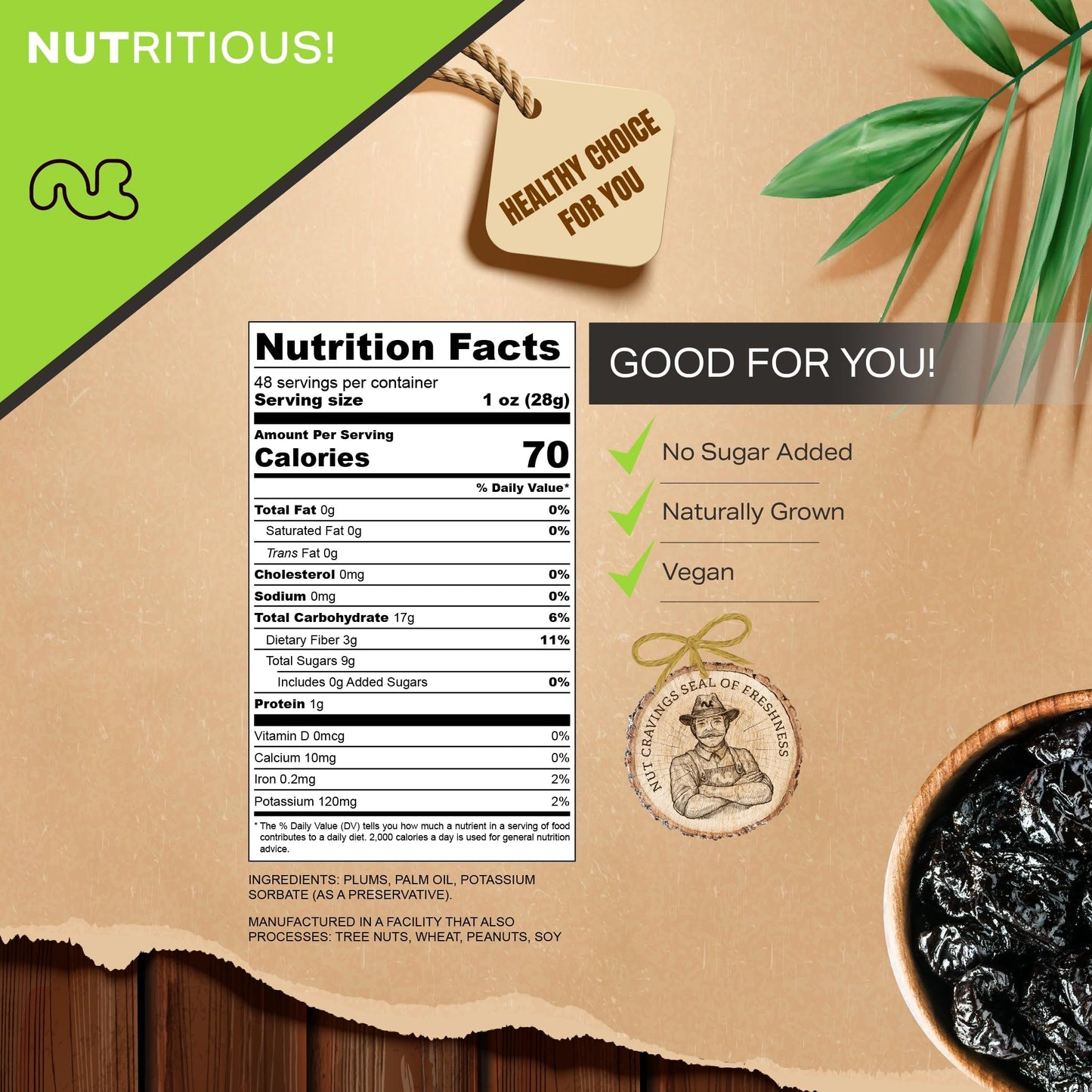 Dried Prunes Pitted Unsweetened, Dry Plums No Sugar Added (48Oz - 3 Lb) Packed Fresh In Resealable Bag - Sweet Fruit Snack Treat