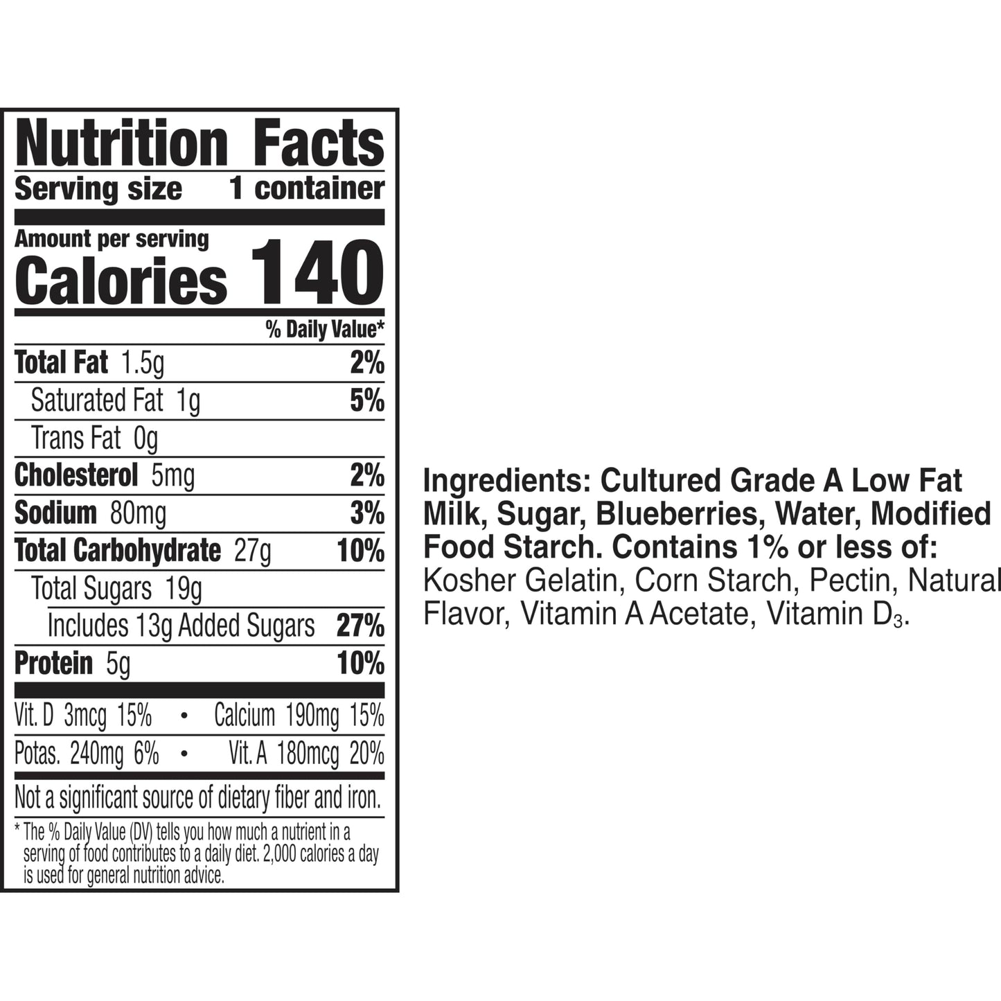 Yoplait Original Low Fat Mountain Blueberry Yogurt Cup, Made with Real Fruit, 6 oz