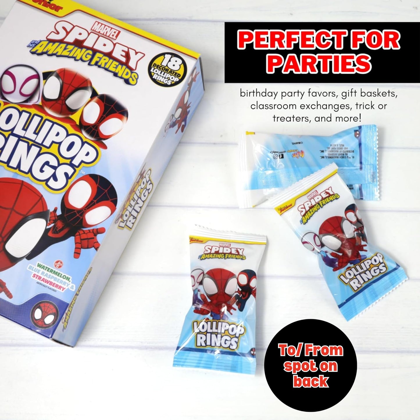 Spidey And His Amazing Friends Birthday Party Favor, Individually Wrapped Lollipop Rings, Ghost-Spider, And Miles Morales Decora