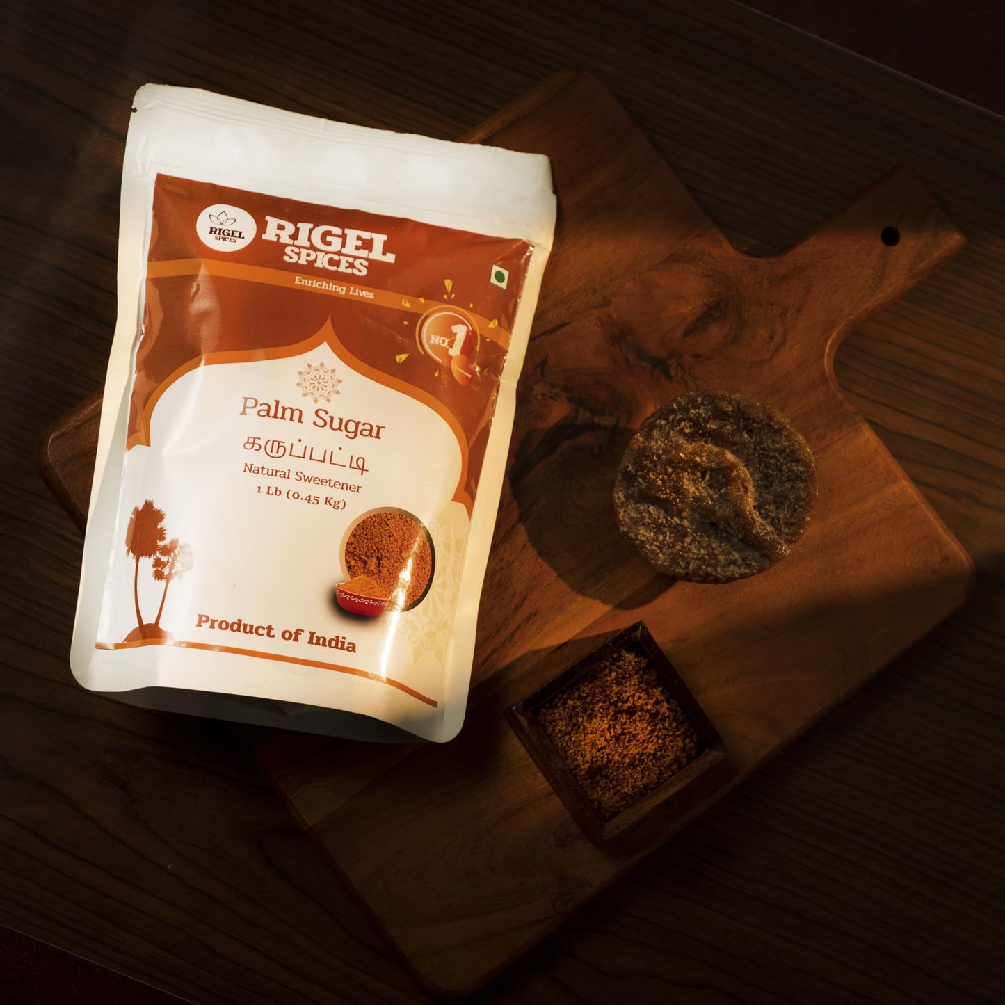 Rigel Spices | Pure Bliss of 1 Lb of Palmyra Palm Jaggery | Palm Sugar: Naturally Crafted, Unbleached, and Chemical-Free Sweetne