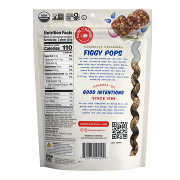 Made In Nature Organic Figgy Pops, Cranberry Pistachio, 4.2 Ounce (Pack of 6) - Unbaked Fruit & Nut Energy Bites, Non-GMO, Glute