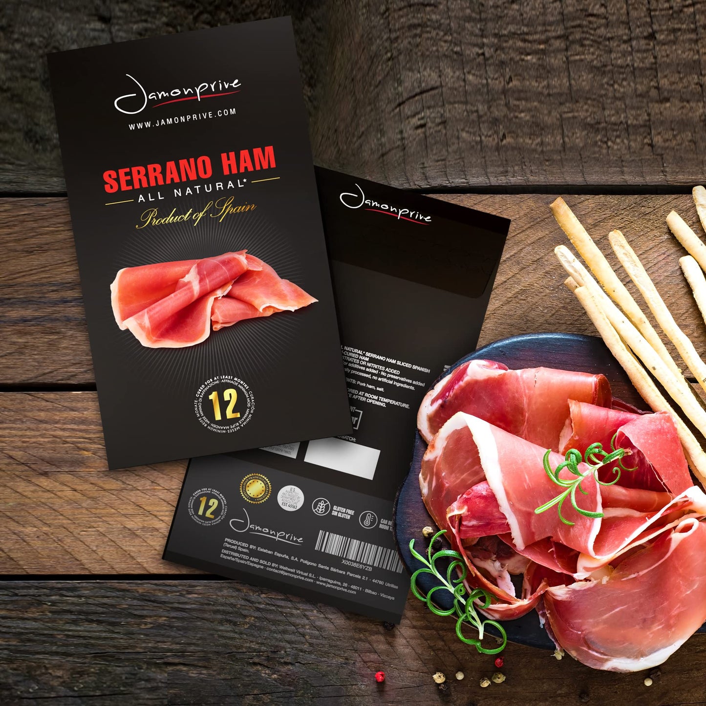 Spanish Serrano Ham Sliced Dry-Cured (3Oz) - Spanish Jamon Serrano With No Nitrates Or Nitrites All Natural, Gmo Free And Gluten