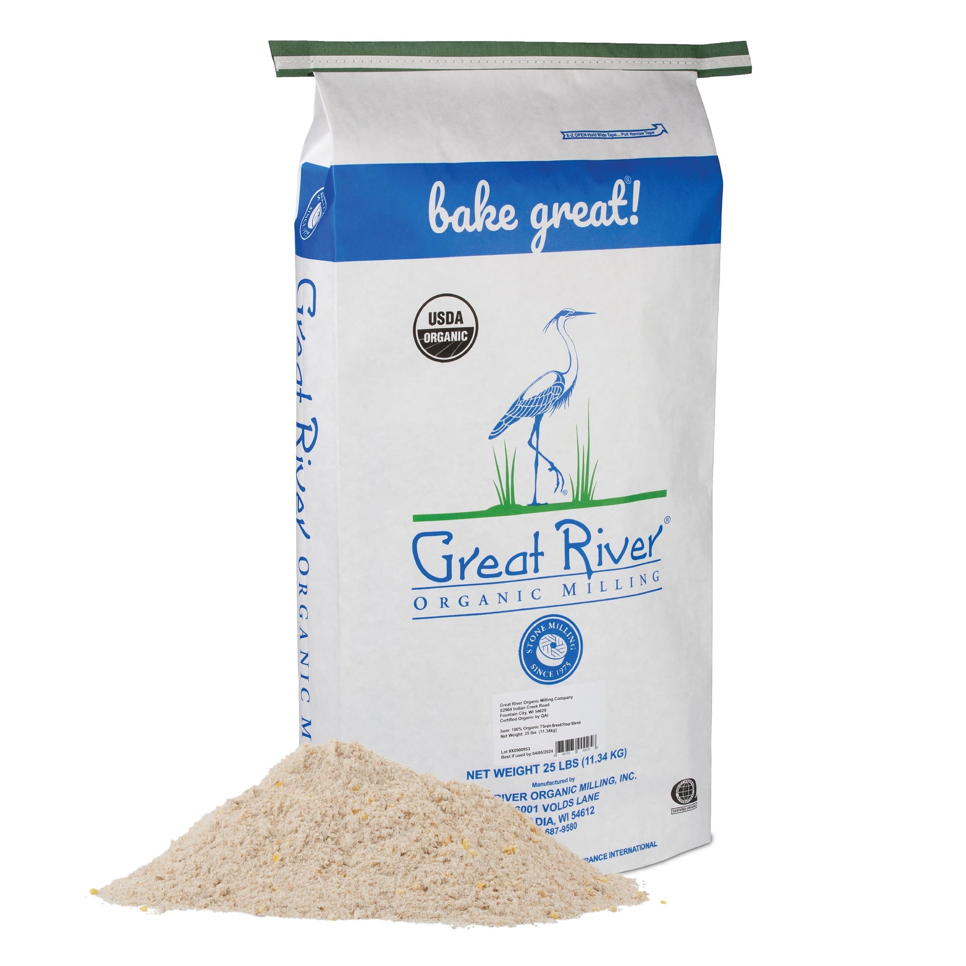Great River Milling Organic 7 Grain Blend Bread Flour Unbromated & Unbleached Flour Non-GMO, Kosher Stone Ground Flour for Bakin