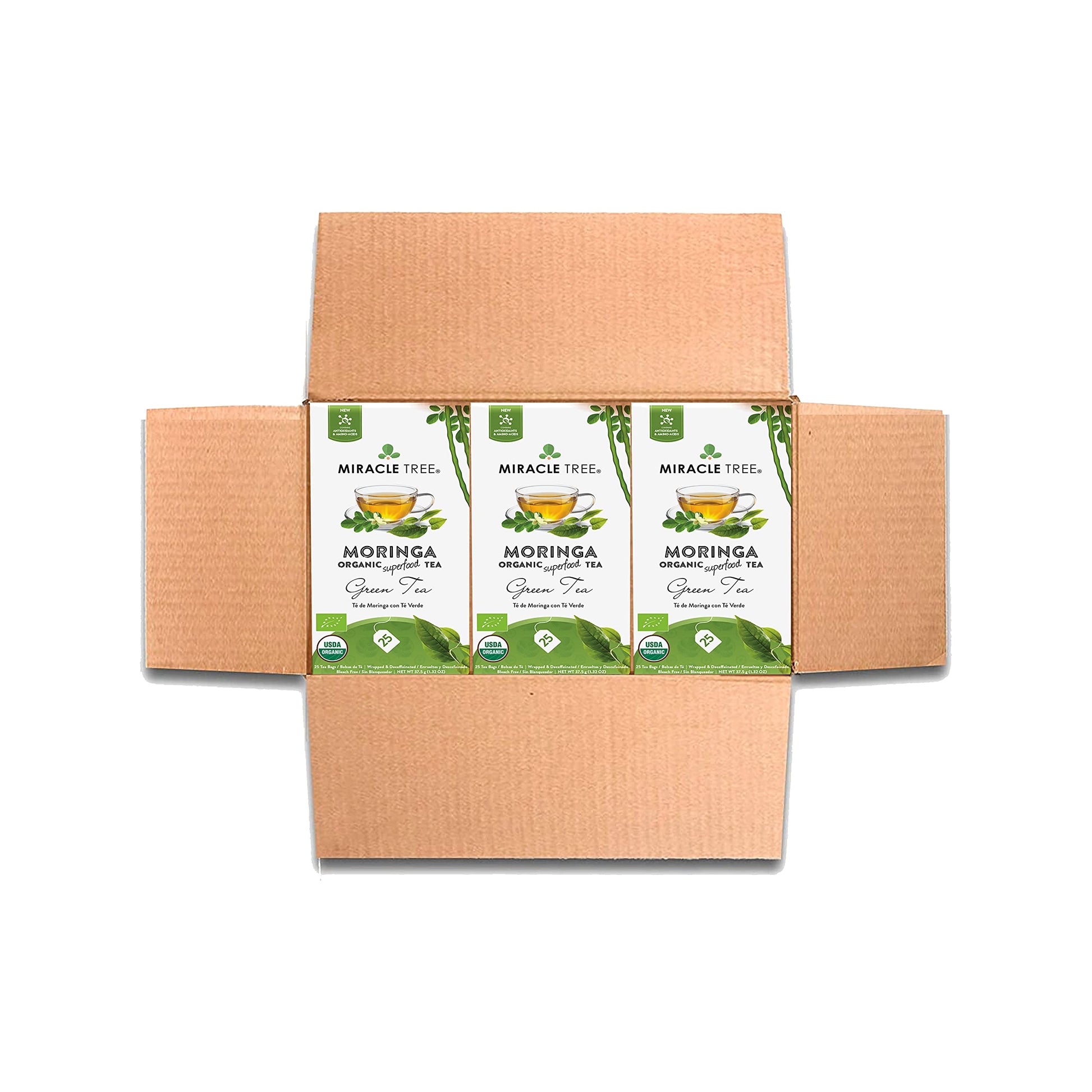Miracle Tree - 3 Count of Organic Moringa Superfood Tea, 25 Individually Sealed Tea Bags, Green Tea (Keto, Detox, Energy/Immunit