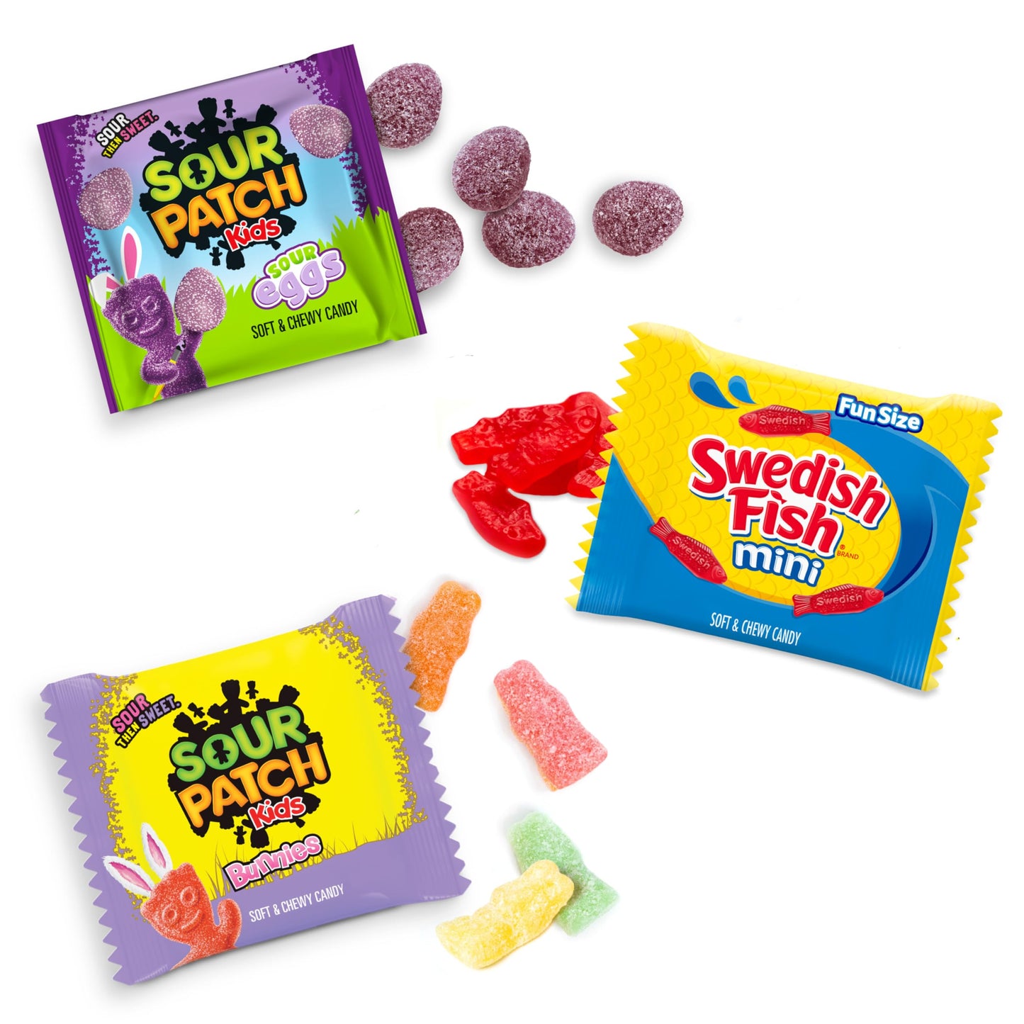 Sour Patch Kids Bunnies, Sour Eggs, And Swedish Fish Mini Soft & Chewy Easter Candy Variety Pack, 80 Snack Packs