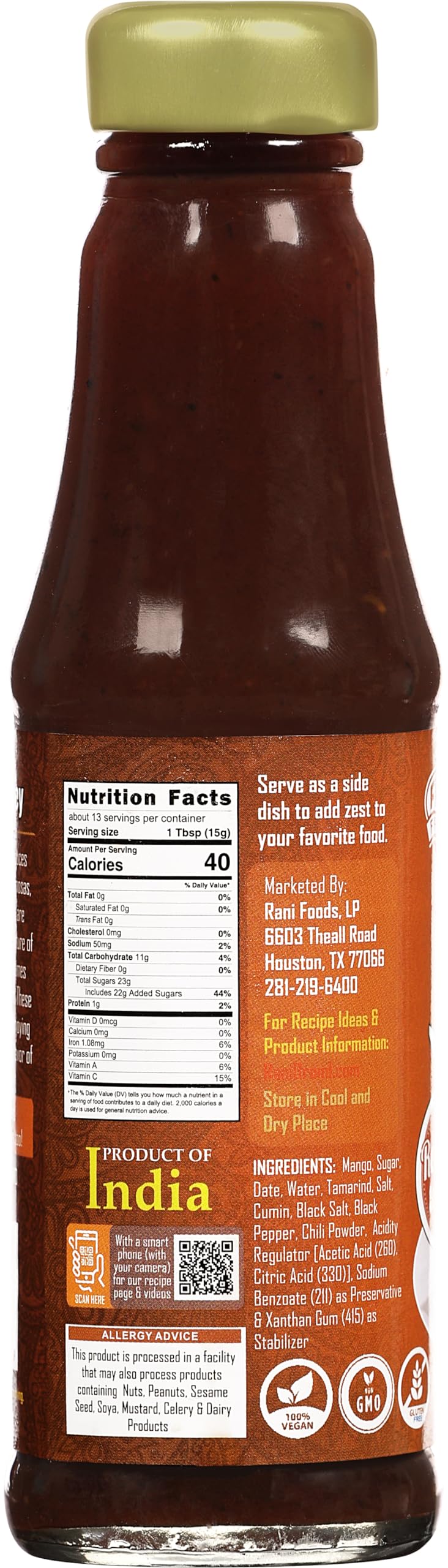Rani Samosa Chutney (Sweet, Sour & Spicy Dipping Sauce) 7Oz (200G) Glass Jar, Ready To Eat, Vegan ~ Gluten Free | Non-Gmo | Kosher | No Colors | Indian Origin