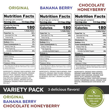 Witzi'S Grain Free Granola, Variety Pack, 5Oz (Pack Of 3), Original, Banana Berry, Chocolate Honeyberry, Made With Almonds, Waln