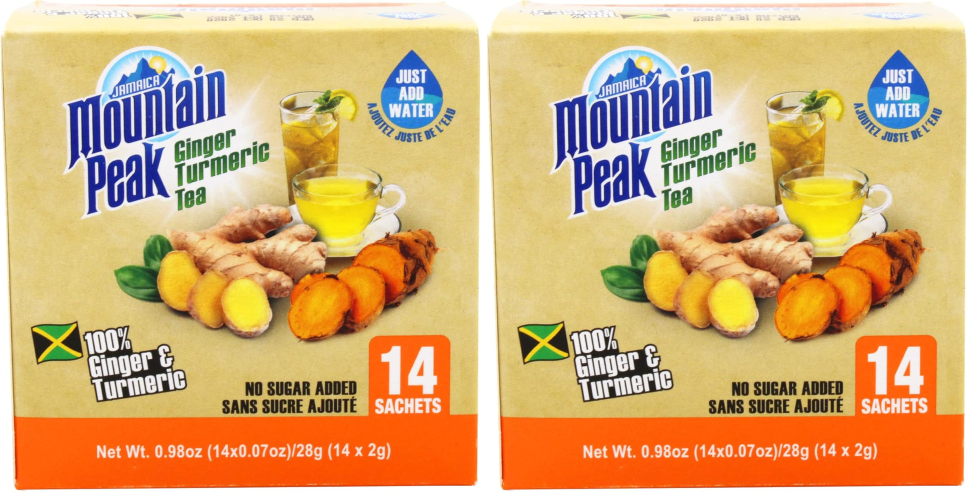 Jamaica Mountain Peak Ginger Turmeric Tea, With No Added Sugar, 6.3 Ounce (Pack of 2)