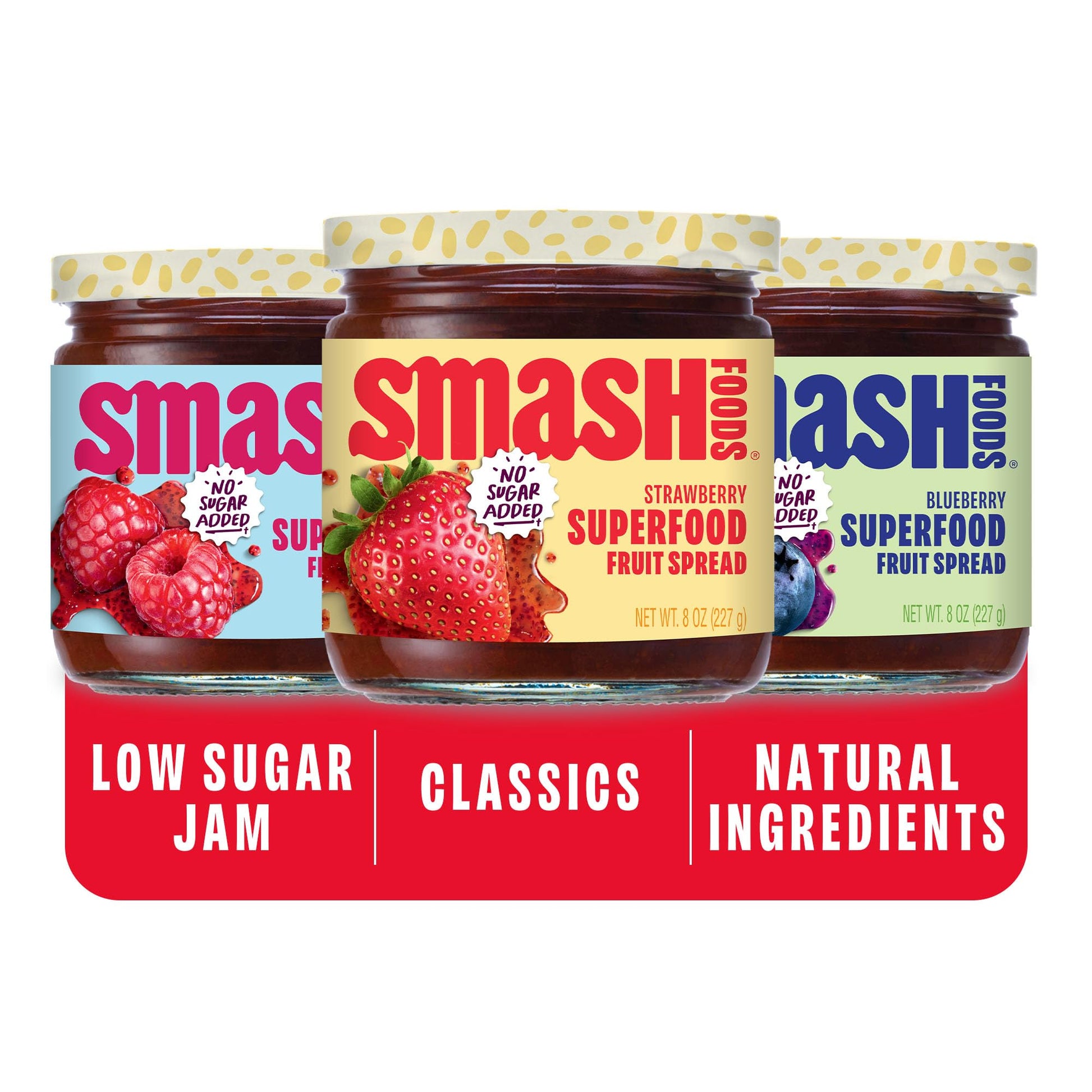 Smash Foods Jam Variety 3-Pack Classics | No Sugar Added, Naturally Sweet Jelly | Keto Friendly, Low Calorie, Low Carb | Non GMO