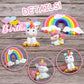 DRWATE 18 PCS Unicorn Cake Topper Set, Rainbow Stars & Foil Firework Balls, 0.78 inches, Kids Birthday Decorations (Style 1)