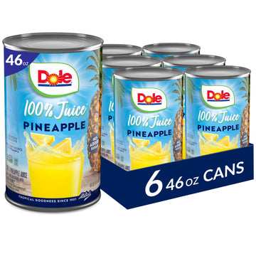 Dole 100% Pineapple Juice - Dole Canned Juice - No Sugar Added - 46 fl oz Cans - 6 Pack