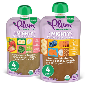 Plum Organics Mighty 4 Organic Toddler Food - Variety Pack - 4 Oz Pouch (Pack Of 8) - Organic Fruit And Vegetable Toddler Food P