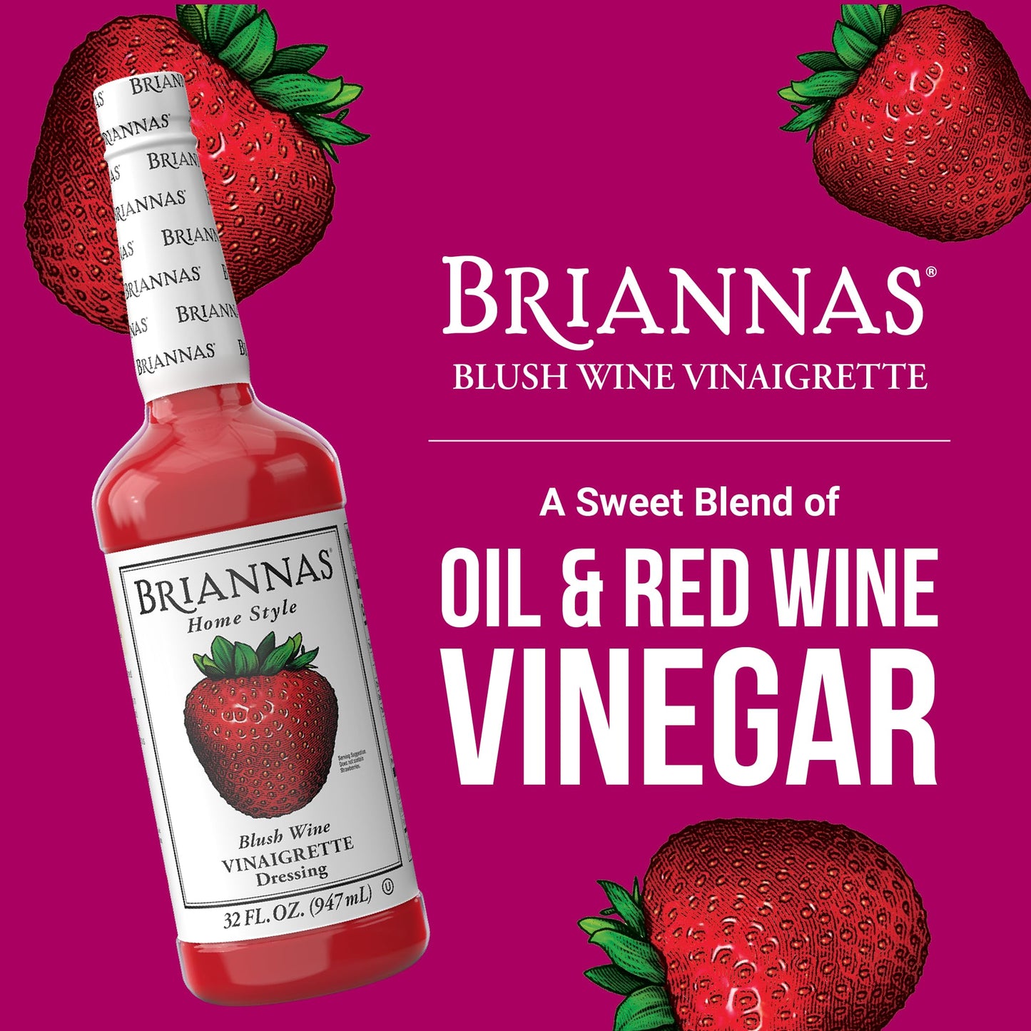 BRIANNAS Home Style Blush Wine Vinaigrette Dressing, Gluten Free, Kosher, Vegan, 32 oz. (Pack of 2)