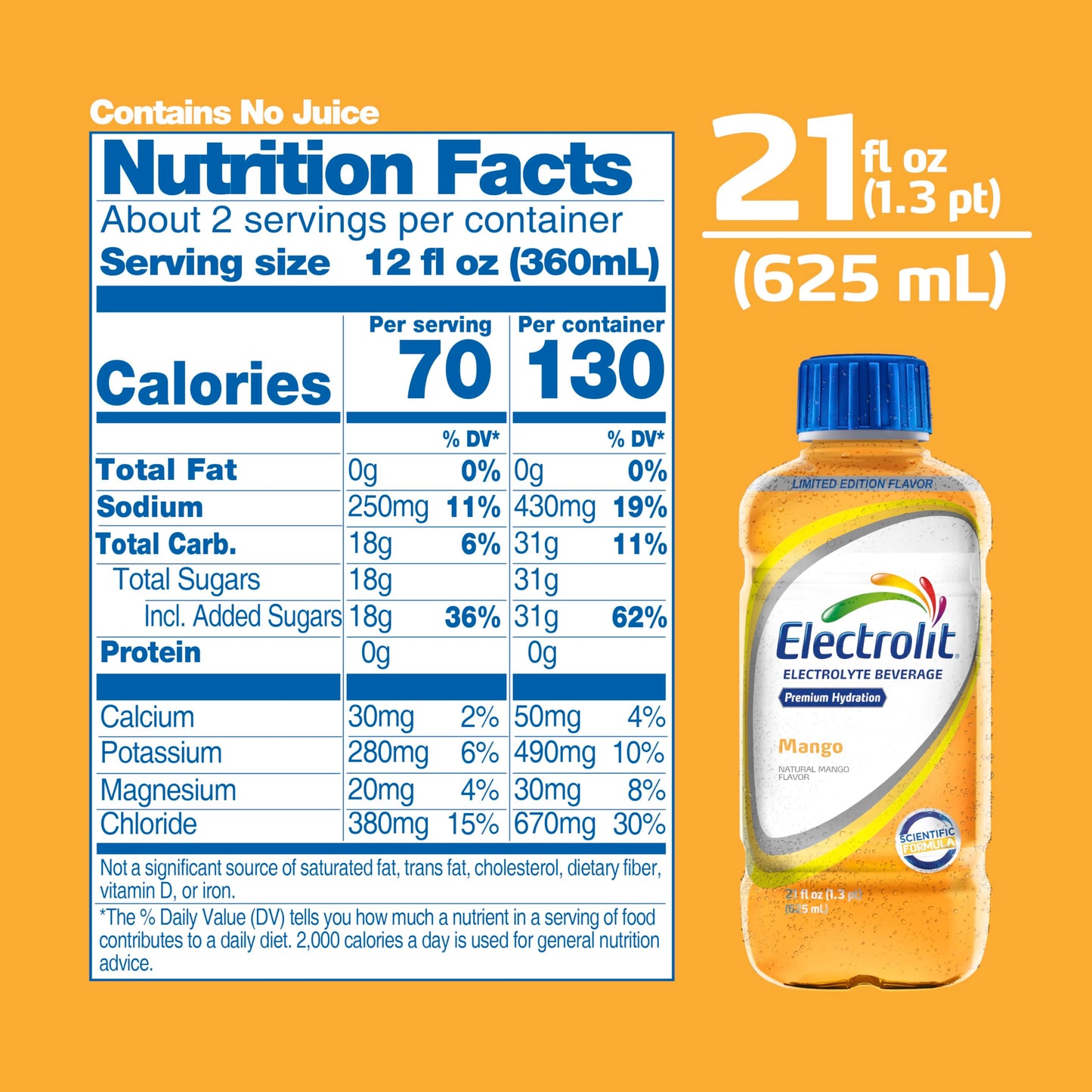 Electrolit  Electrolyte Beverage  Mango  21 Fl Oz bottle (Pack of 12)