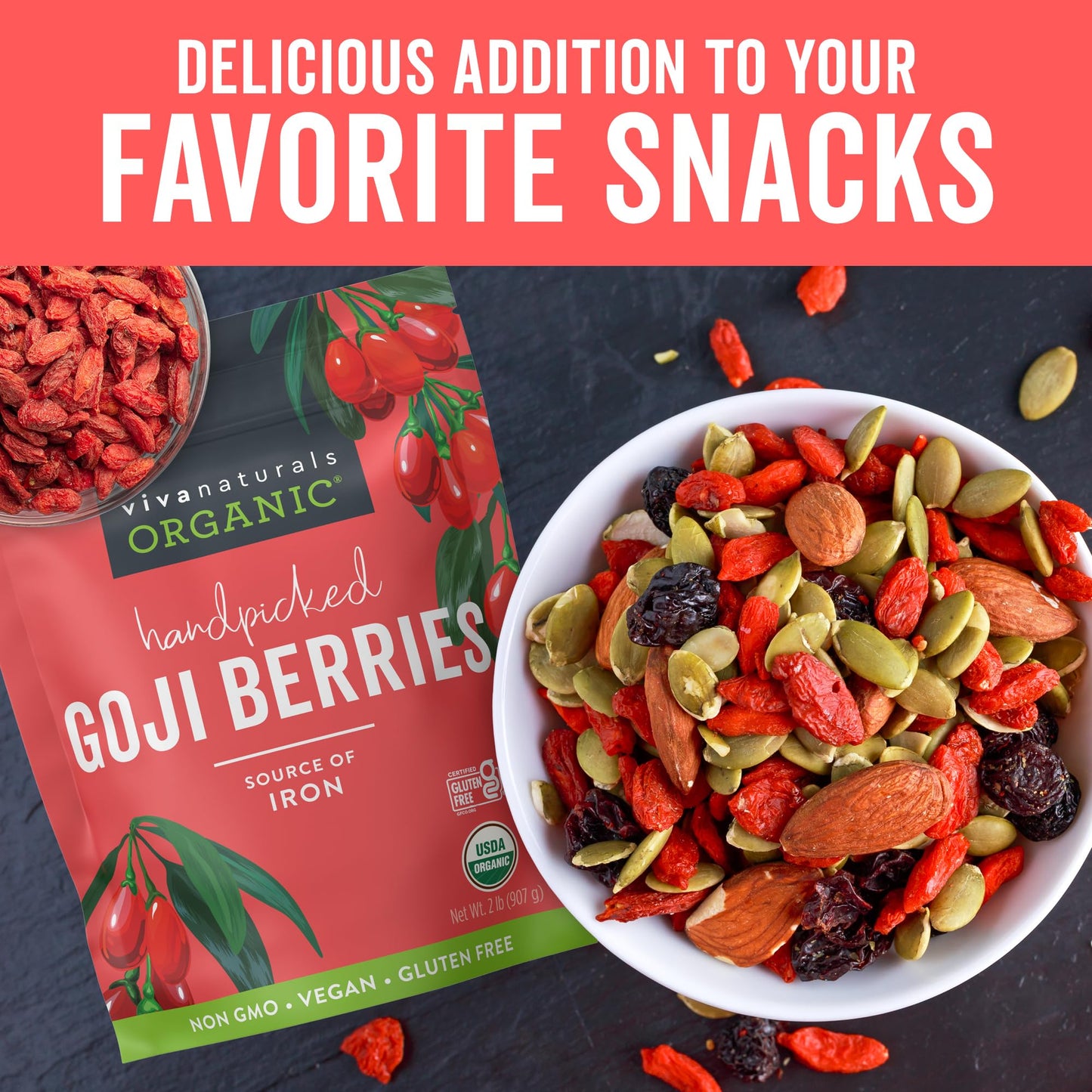 Viva Naturals Organic Dried Goji Berries, 32 Oz (2 Lb) Non-Gmo And Vegan Wolfberries, Perfect For Baking, Smoothies, Teas And Sn