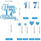 Lecferrarc 17th Birthday Cake Decorations Set, Blue Glitter Cake Toppers and Candles